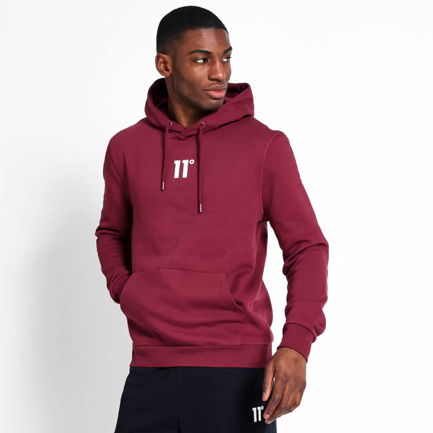 11 Degrees Hoodies< Central Logo Pullover Hoodie - Burgundy