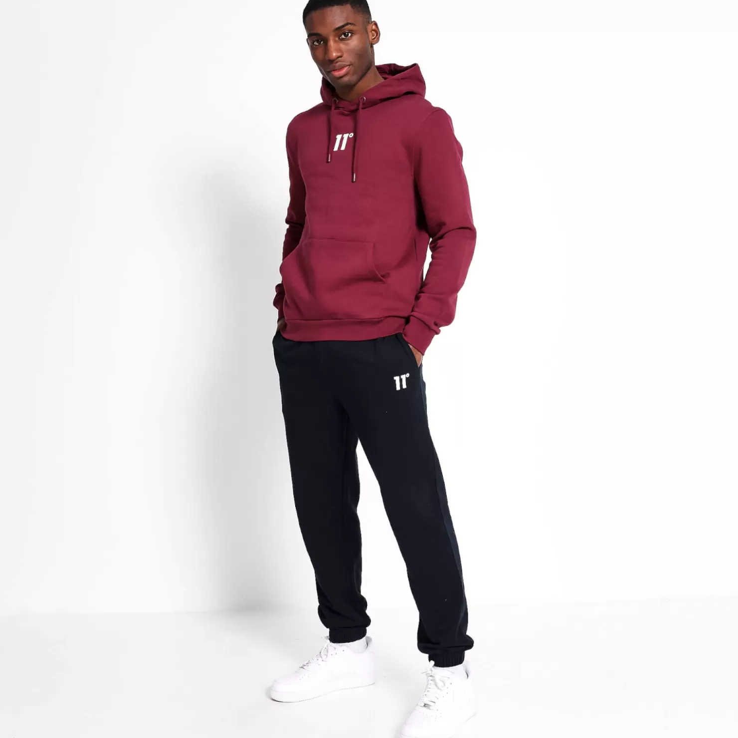 11 Degrees Hoodies< Central Logo Pullover Hoodie - Burgundy