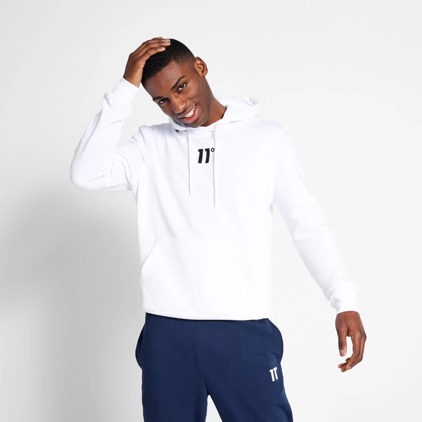11 Degrees Hoodies< Central Logo Pullover Hoodie - White