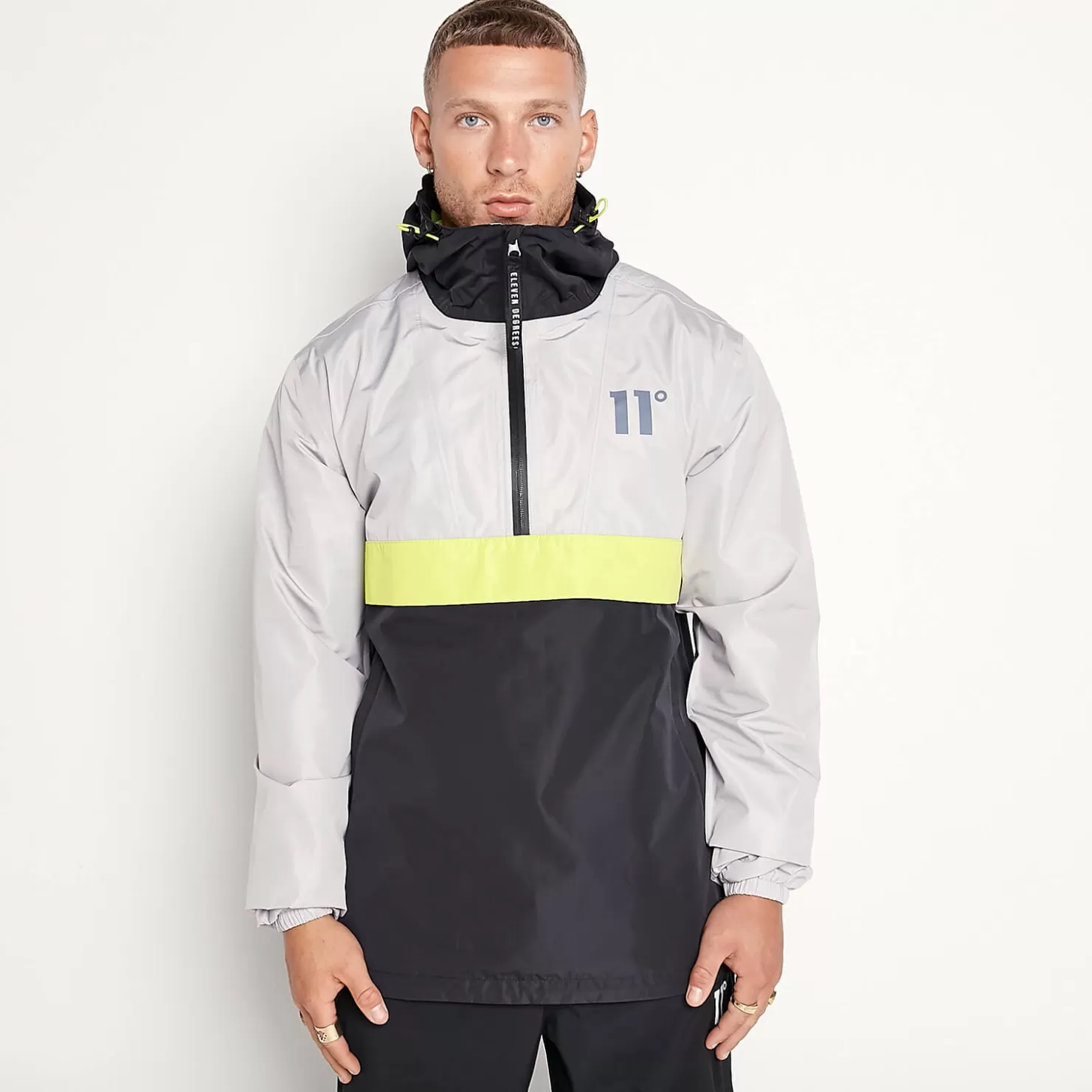 11 Degrees Jackets< Colour Block Hurricane Jacket – Silver / Black / Limeade