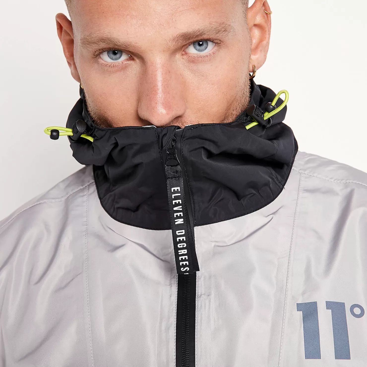 11 Degrees Jackets< Colour Block Hurricane Jacket – Silver / Black / Limeade
