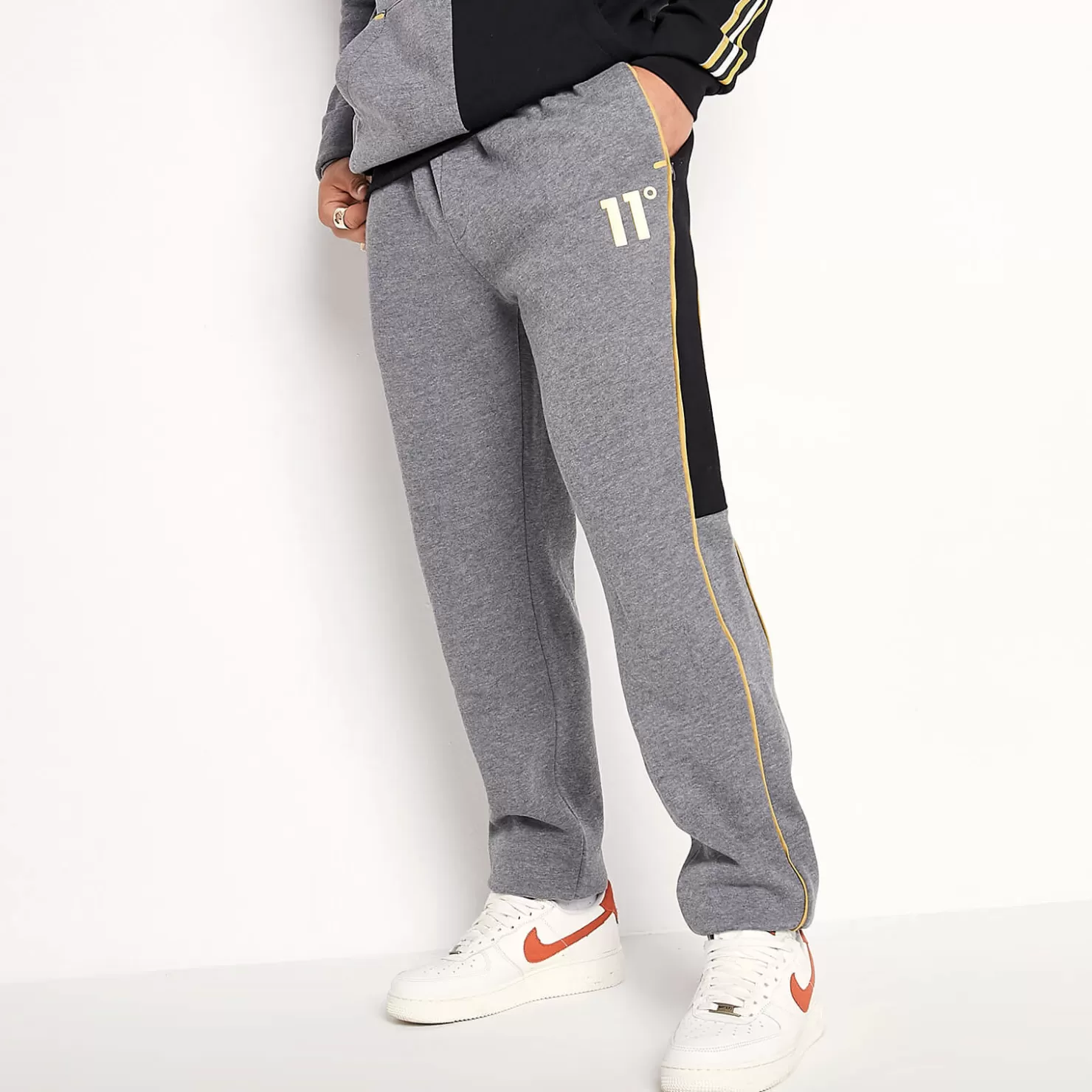 11 Degrees Joggers< Colour Block Joggers Regular Fit – Charcoal Marl / Black / Gold