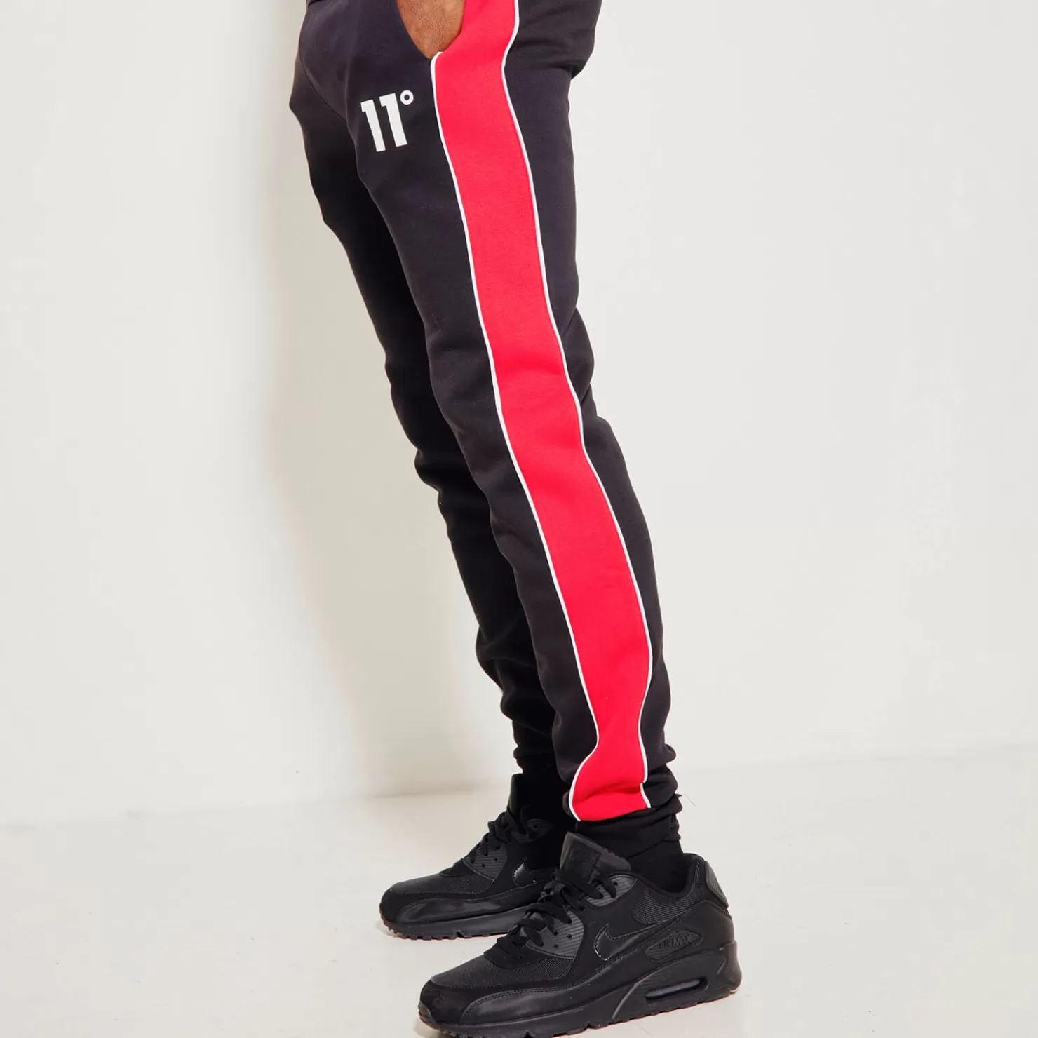 11 Degrees Joggers< Colour Block Piped Joggers Regular Fit – Black / Goji Berry Red / White