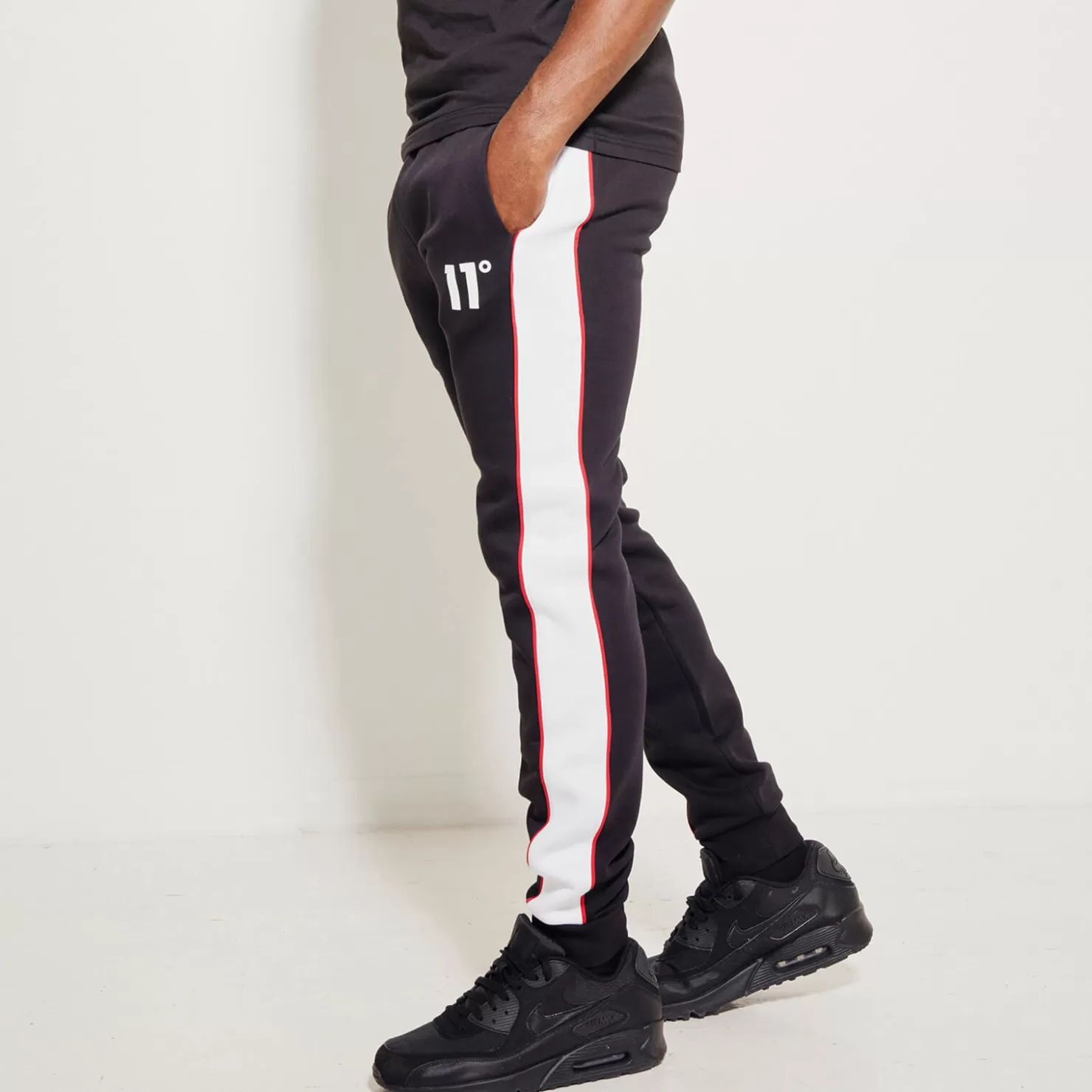 11 Degrees Joggers< Colour Block Piped Joggers Regular Fit – Black / White / Goji Berry Red