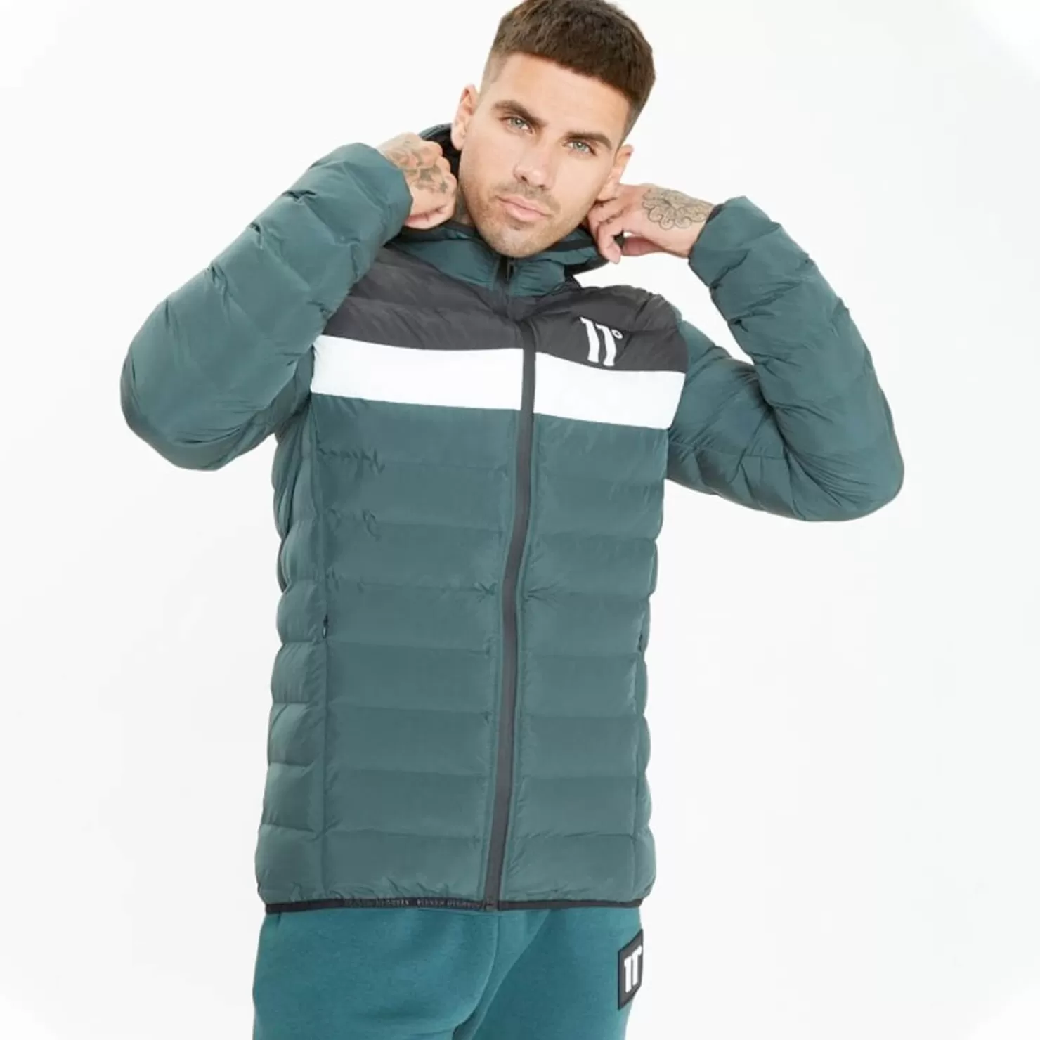 11 Degrees Jackets< Colour Block Space Jacket – Darkest Spruce Green / Black / White