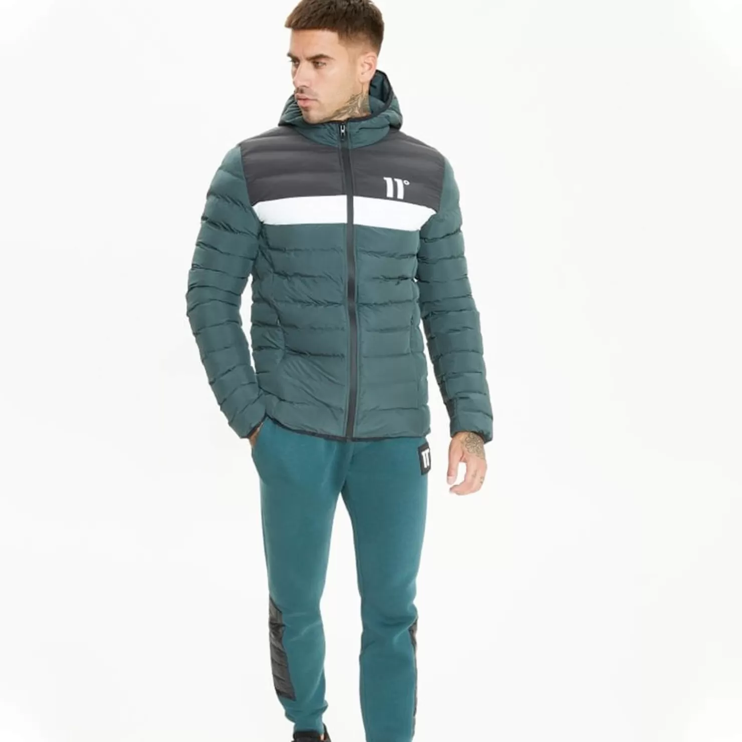 11 Degrees Jackets< Colour Block Space Jacket – Darkest Spruce Green / Black / White