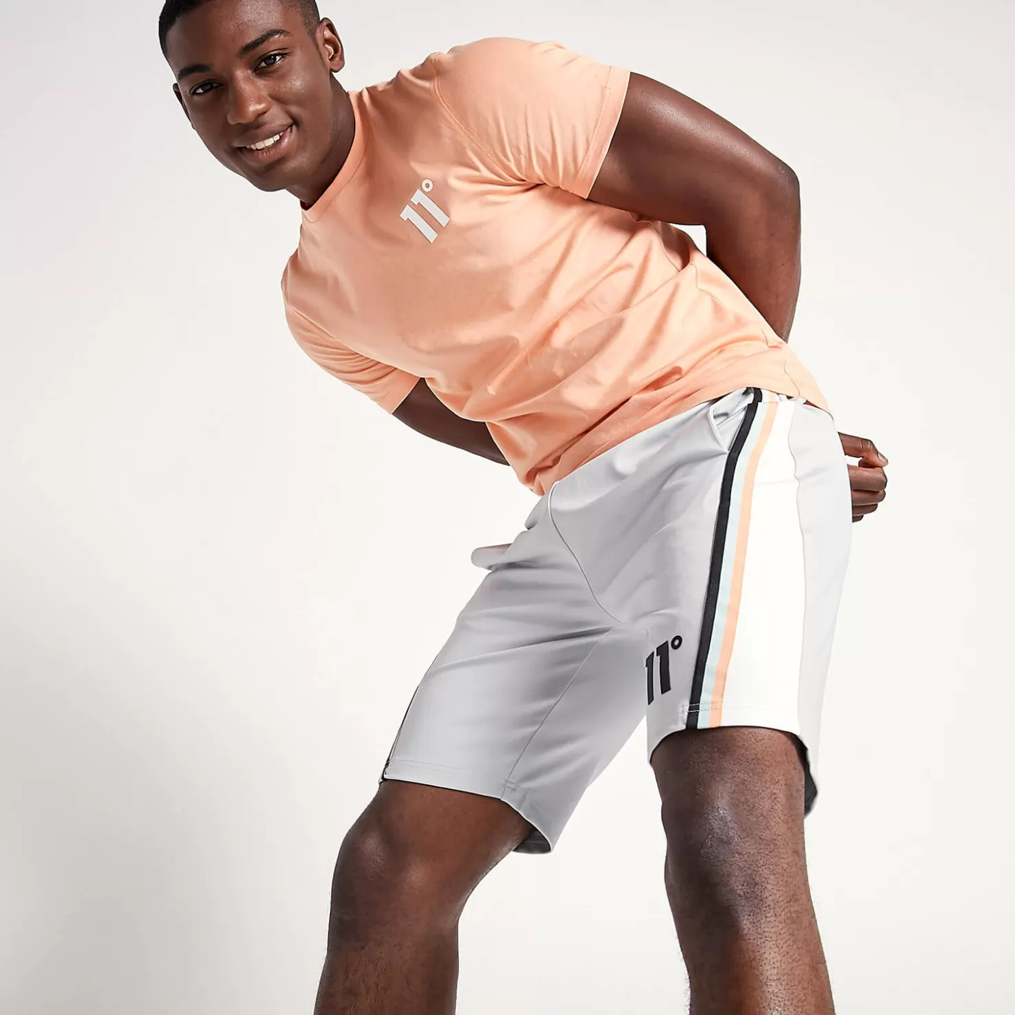 11 Degrees Shorts< Cut And Sew Tape Detail Poly Shorts – Vapour Grey / White