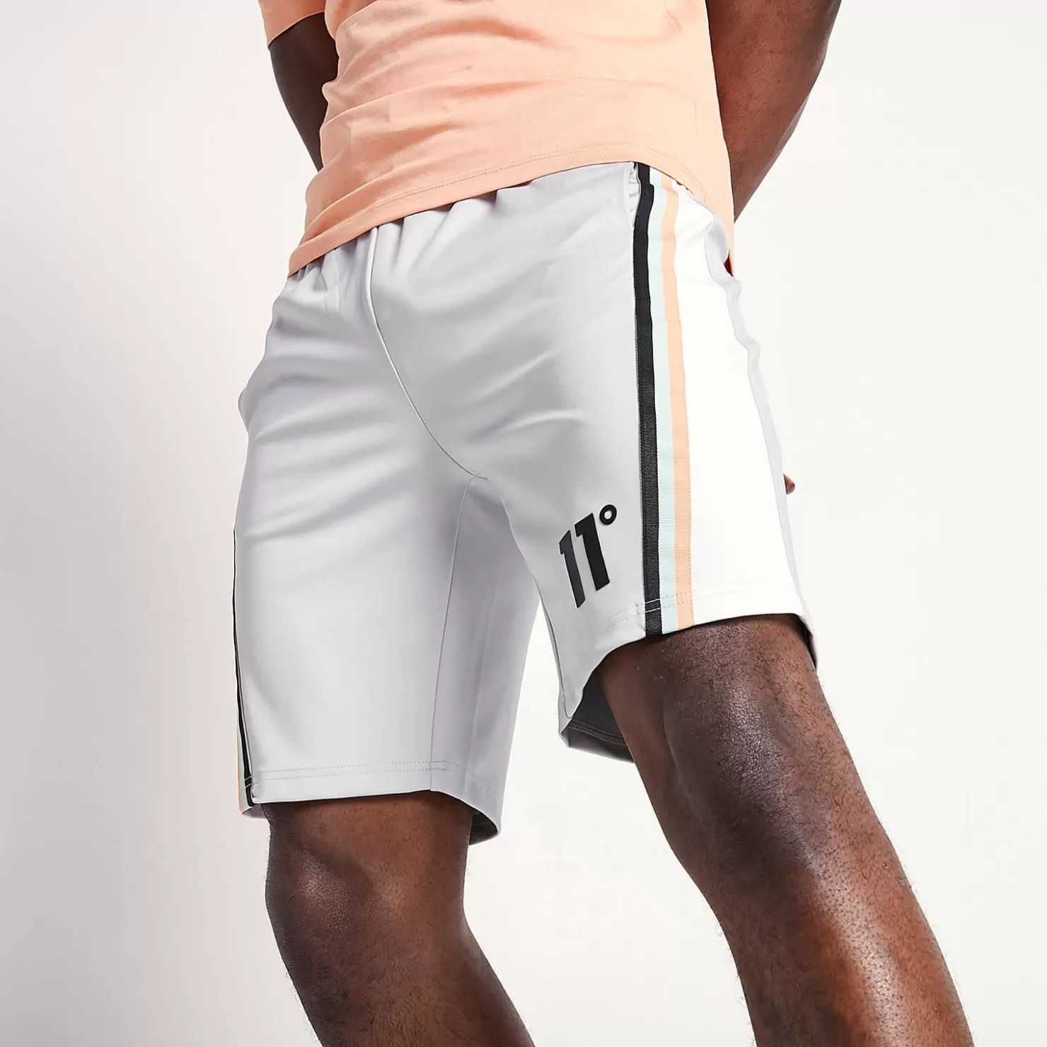 11 Degrees Shorts< Cut And Sew Tape Detail Poly Shorts – Vapour Grey / White