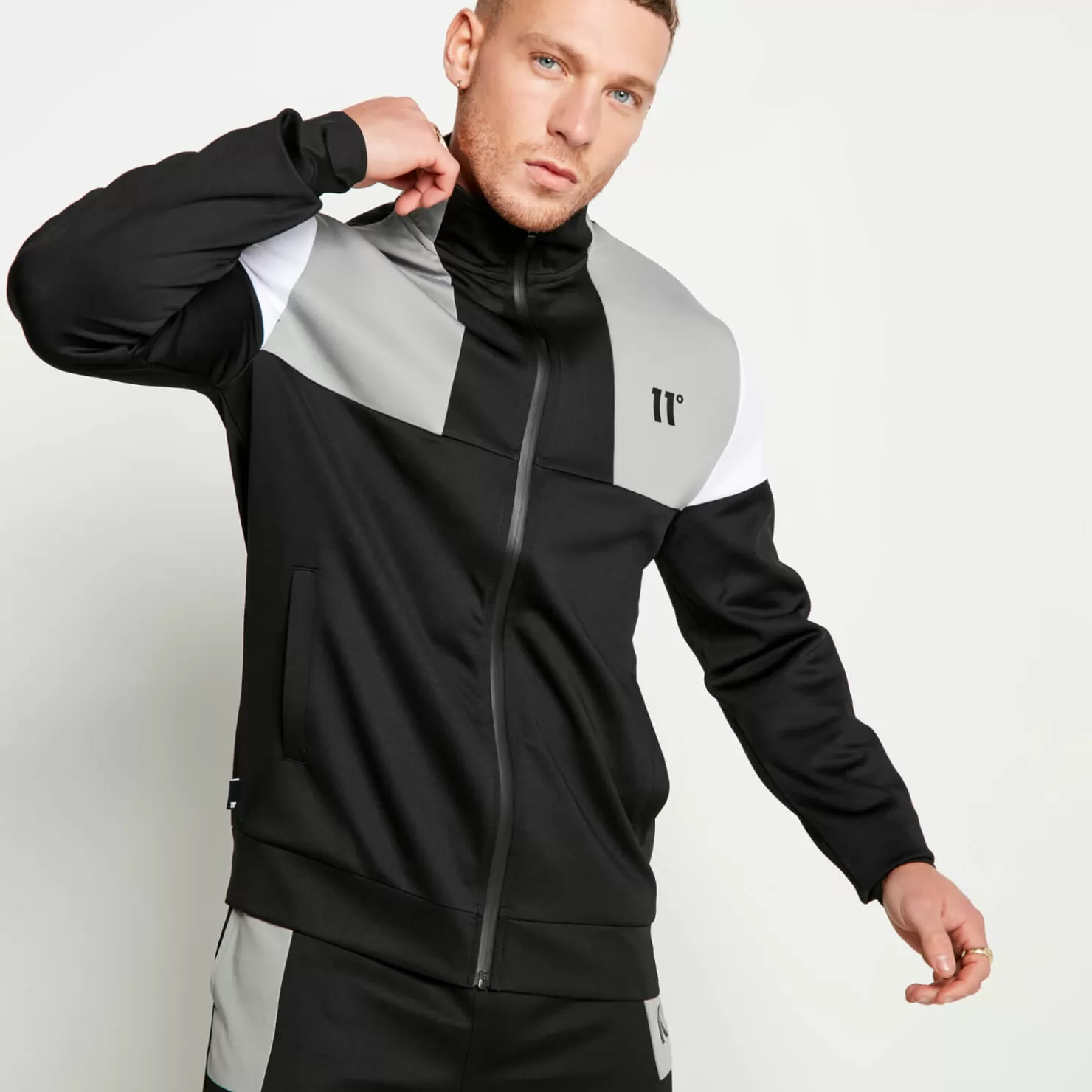 11 Degrees Tracksuits< Cut And Sew Track Top – Black/Silver/White