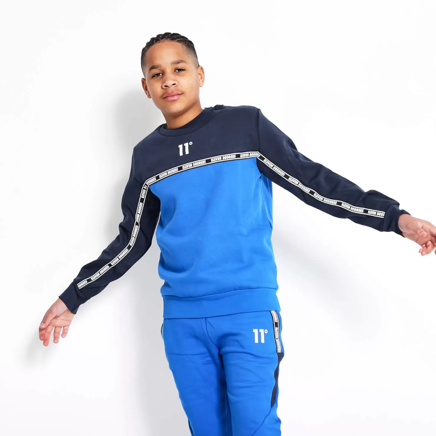 11 Degrees Sweatshirts< Junior Cut And Sew Taped Sweatshirt – Navy/Skydiver Blue