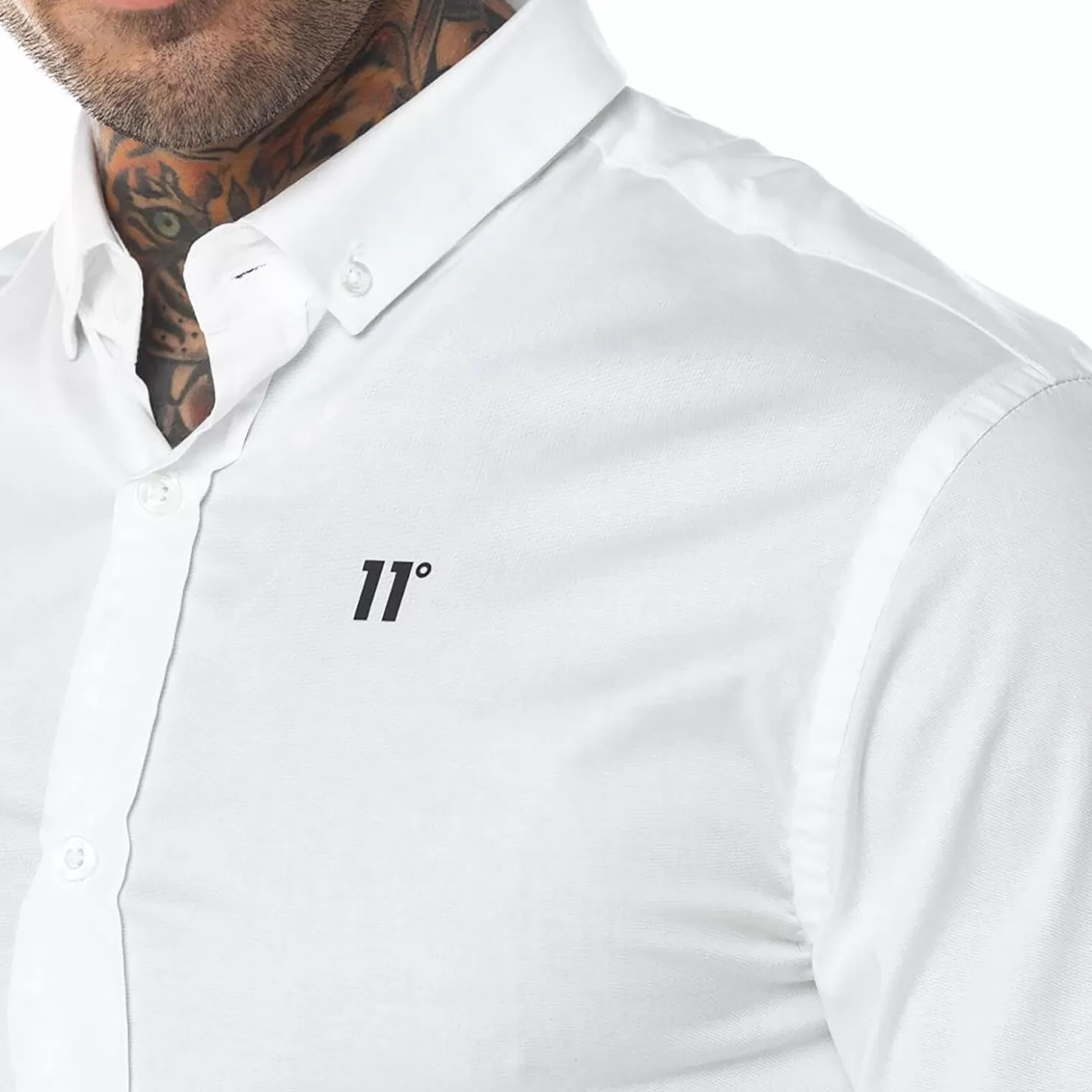 11 Degrees Shirts< Long Sleeve Contrast Logo Shirt – White