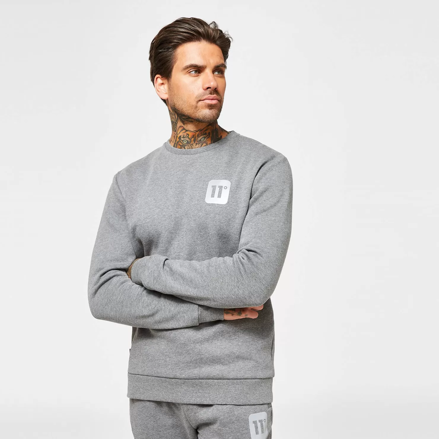11 Degrees Sweatshirts< Men'S Reflective Logo Sweatshirt - Charcoal Marl/Reflective