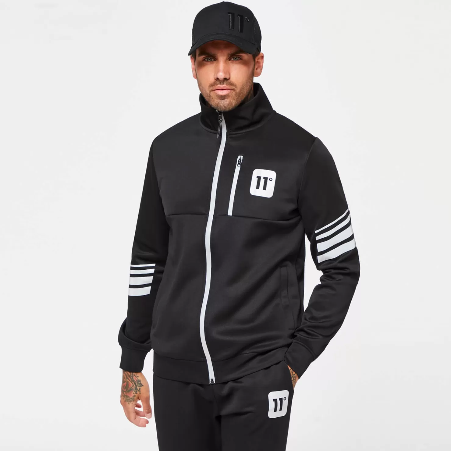 11 Degrees Tracksuits< Men'S Stripe Print Track Top - Black/Silver Reflective