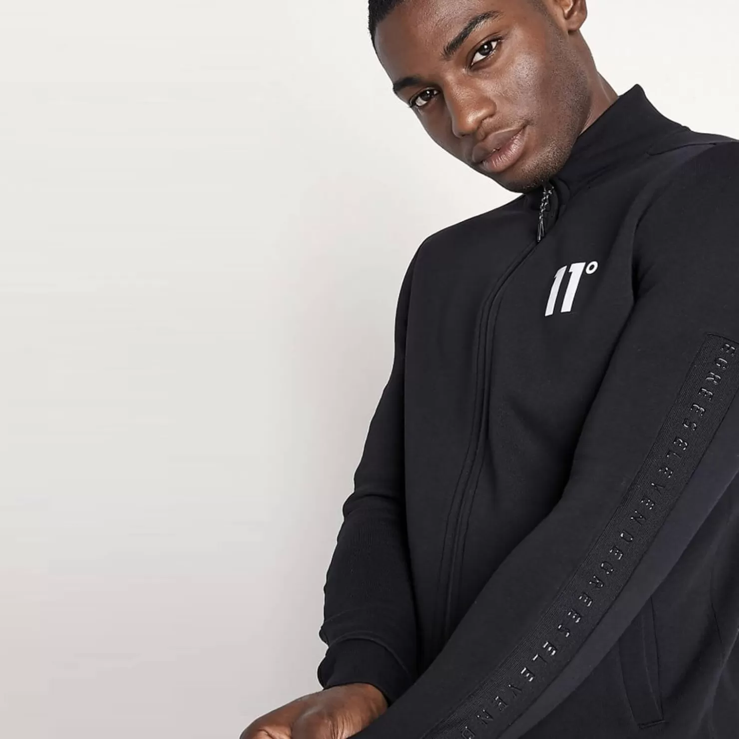 11 Degrees Sweatshirts< Mesh Tape Funnel Neck Sweatshirt – Black