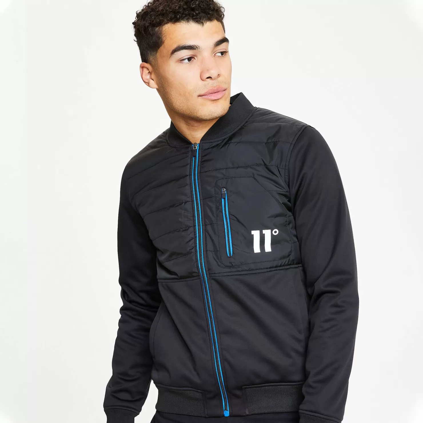 11 Degrees Jackets< Neoprene Hybrid Bomber Jacket – Black / Skydiver Blue
