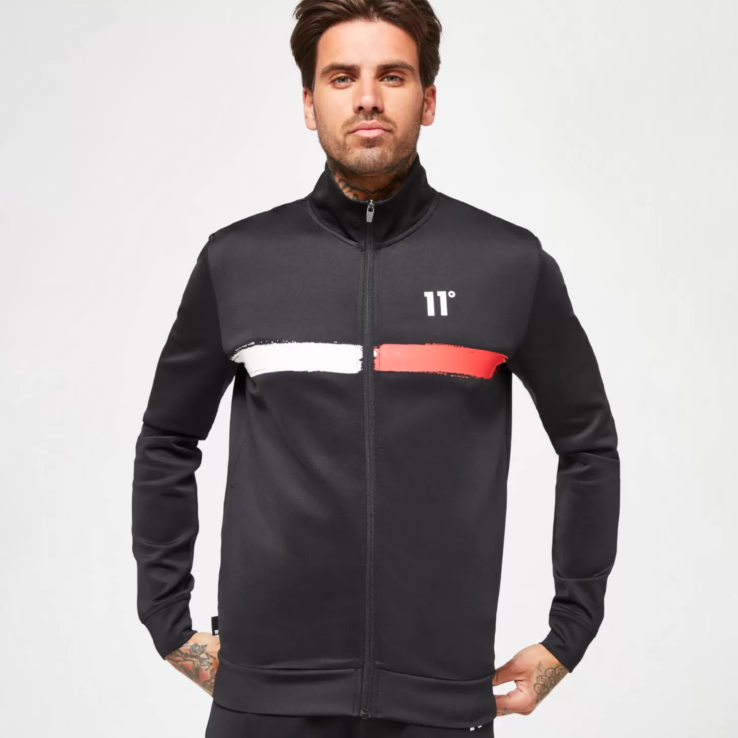 11 Degrees Tracksuits< Paint Stroke Track Top – Black