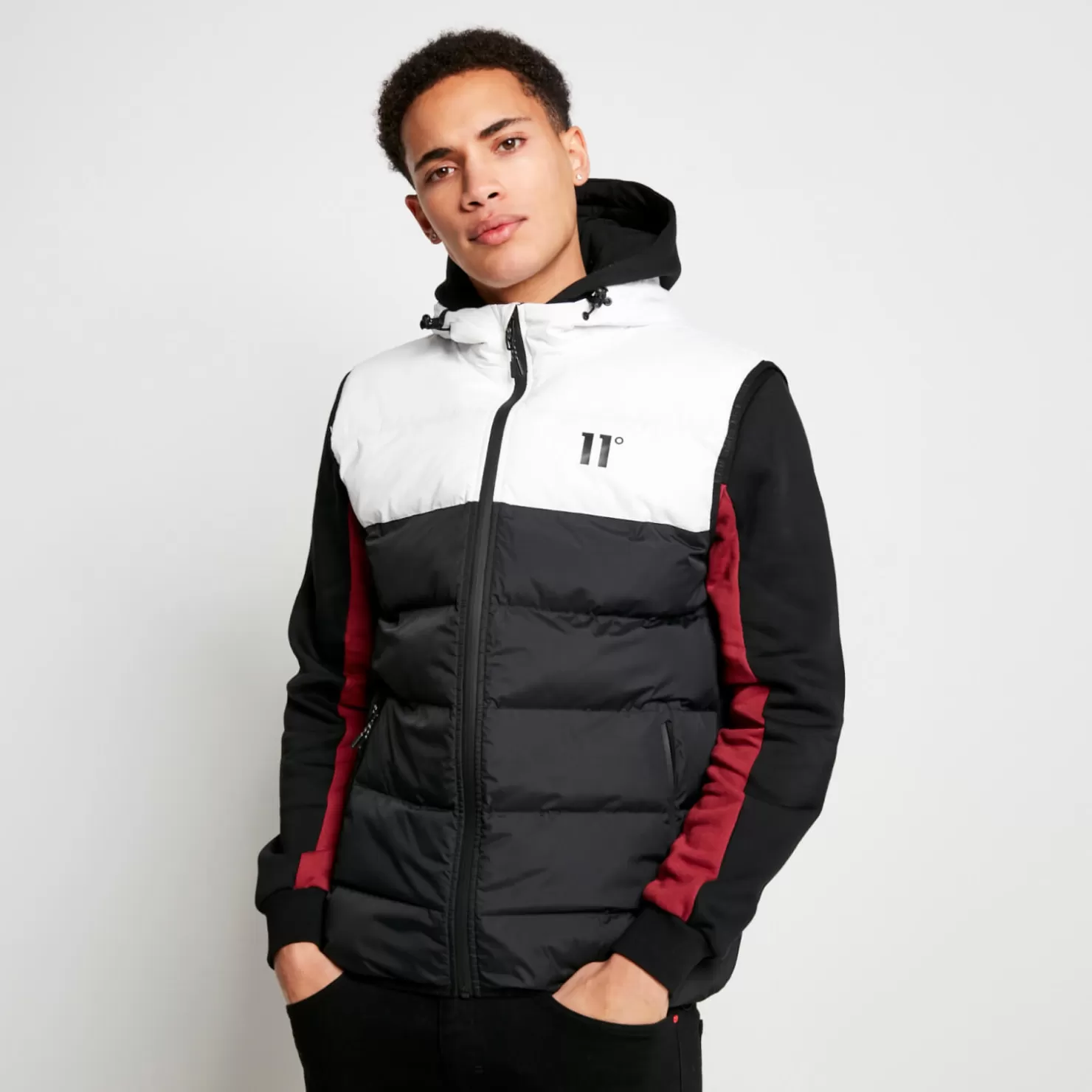11 Degrees Jackets< Panelled Block Puffer Gilet With Hood – Black/White