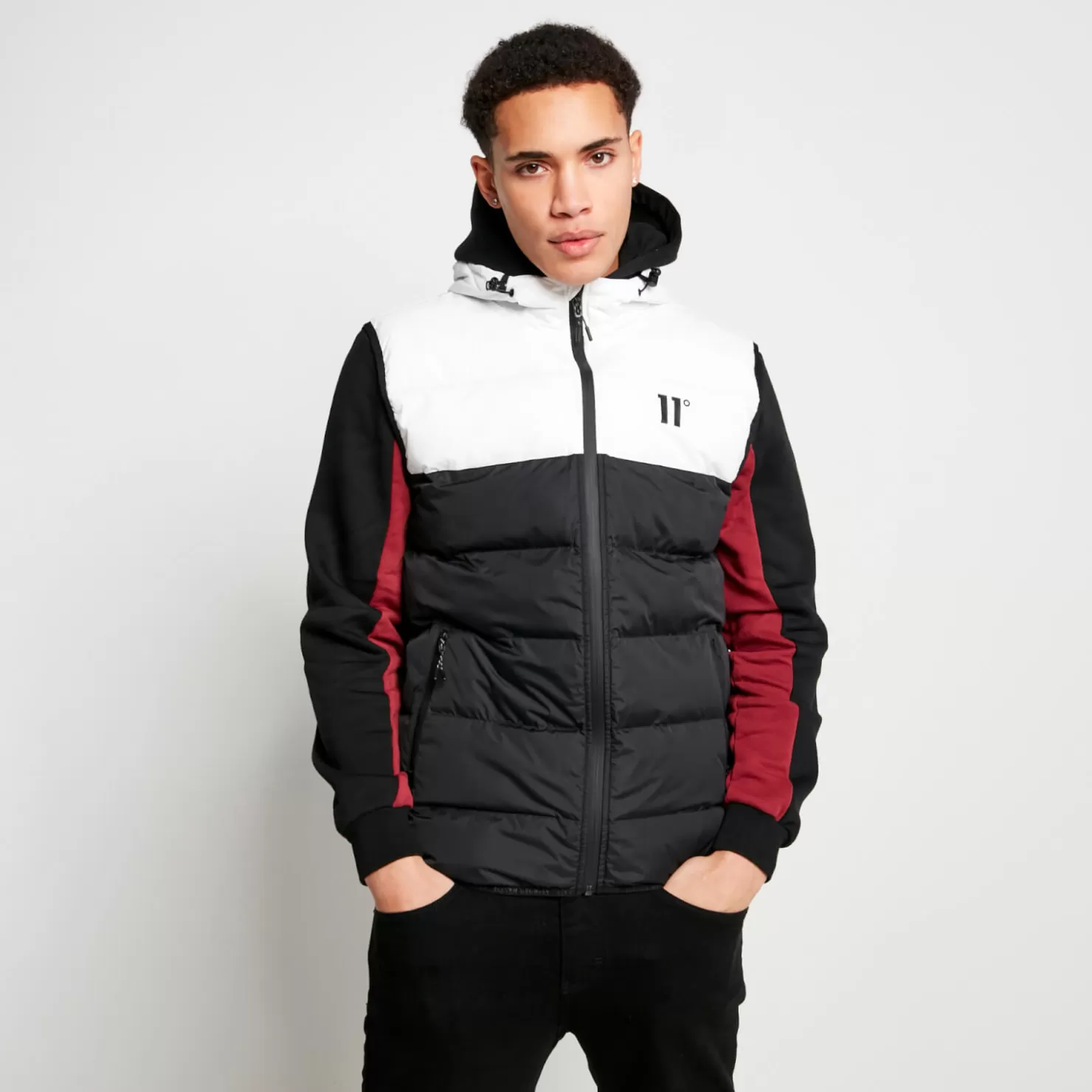 11 Degrees Jackets< Panelled Block Puffer Gilet With Hood – Black/White