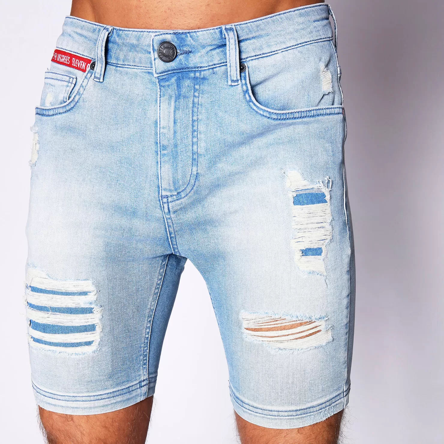 11 Degrees Shorts< Rip And Repair Skinny Shorts – Stone Wash