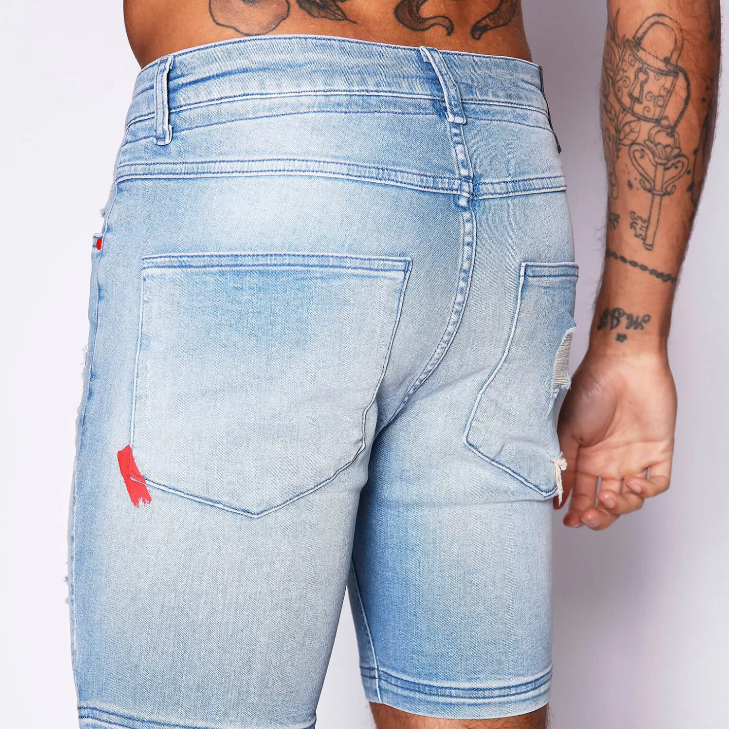 11 Degrees Shorts< Rip And Repair Skinny Shorts – Stone Wash