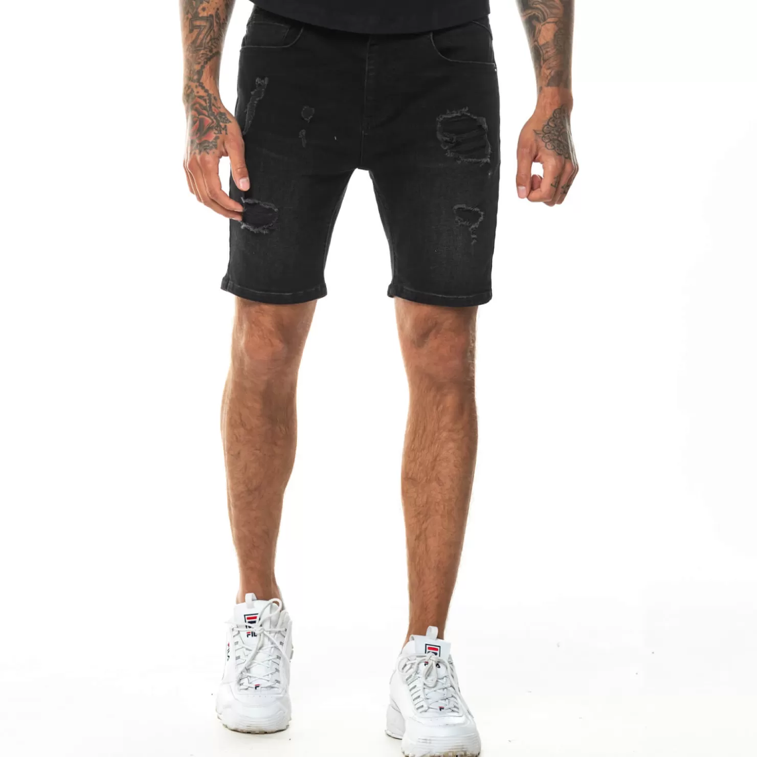 11 Degrees Shorts< Rip And Repair Skinny Shorts – Washed Black