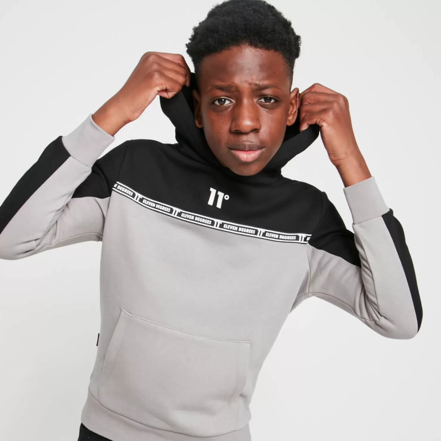 11 Degrees Hoodies< Taped Pullover Hoodie – Silver/Black