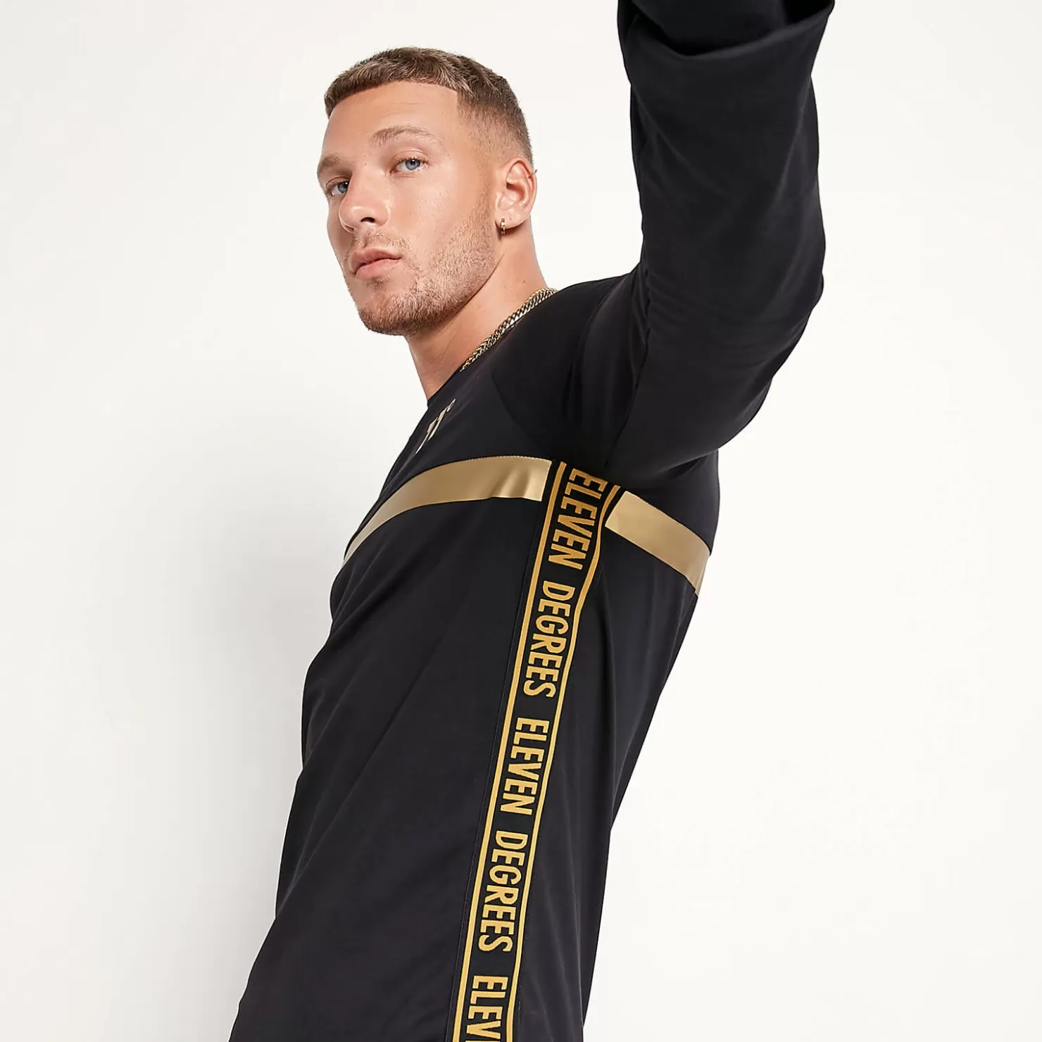 11 Degrees T-Shirts< Triple Panel Long Sleeve T-Shirt – Black / Gold