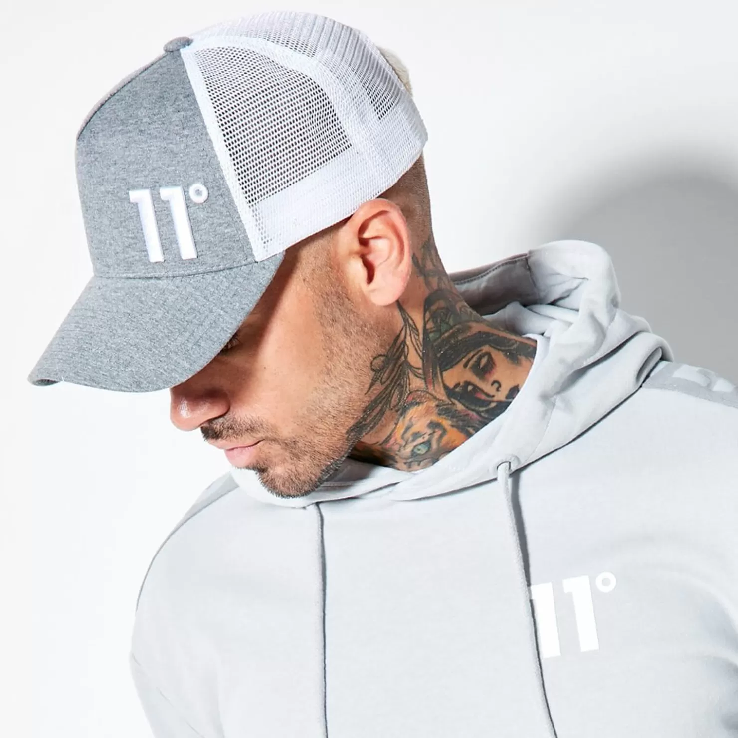 11 Degrees Caps & Hats< Trucker Cap High Build Logo – Charcoal Marl