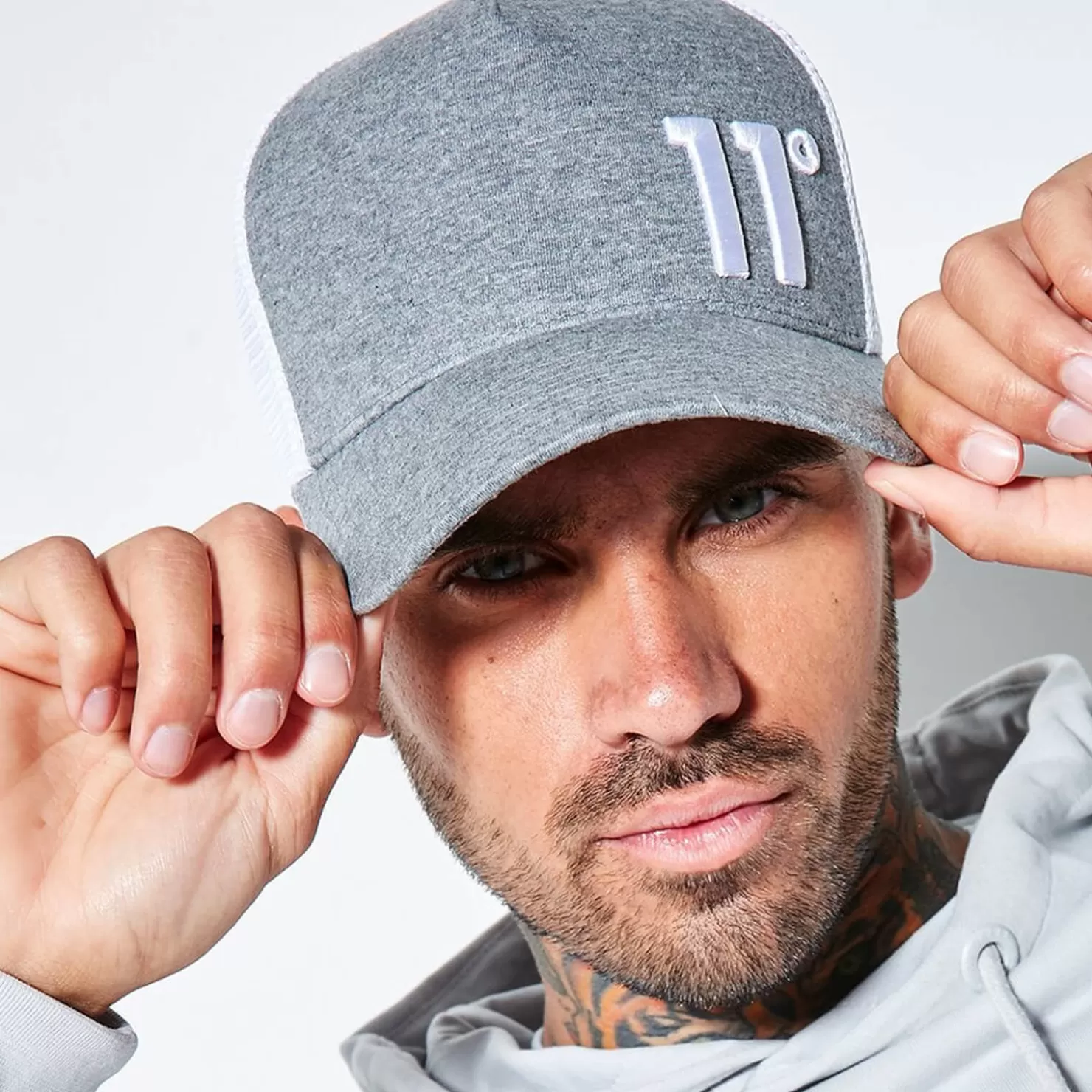 11 Degrees Caps & Hats< Trucker Cap High Build Logo – Charcoal Marl