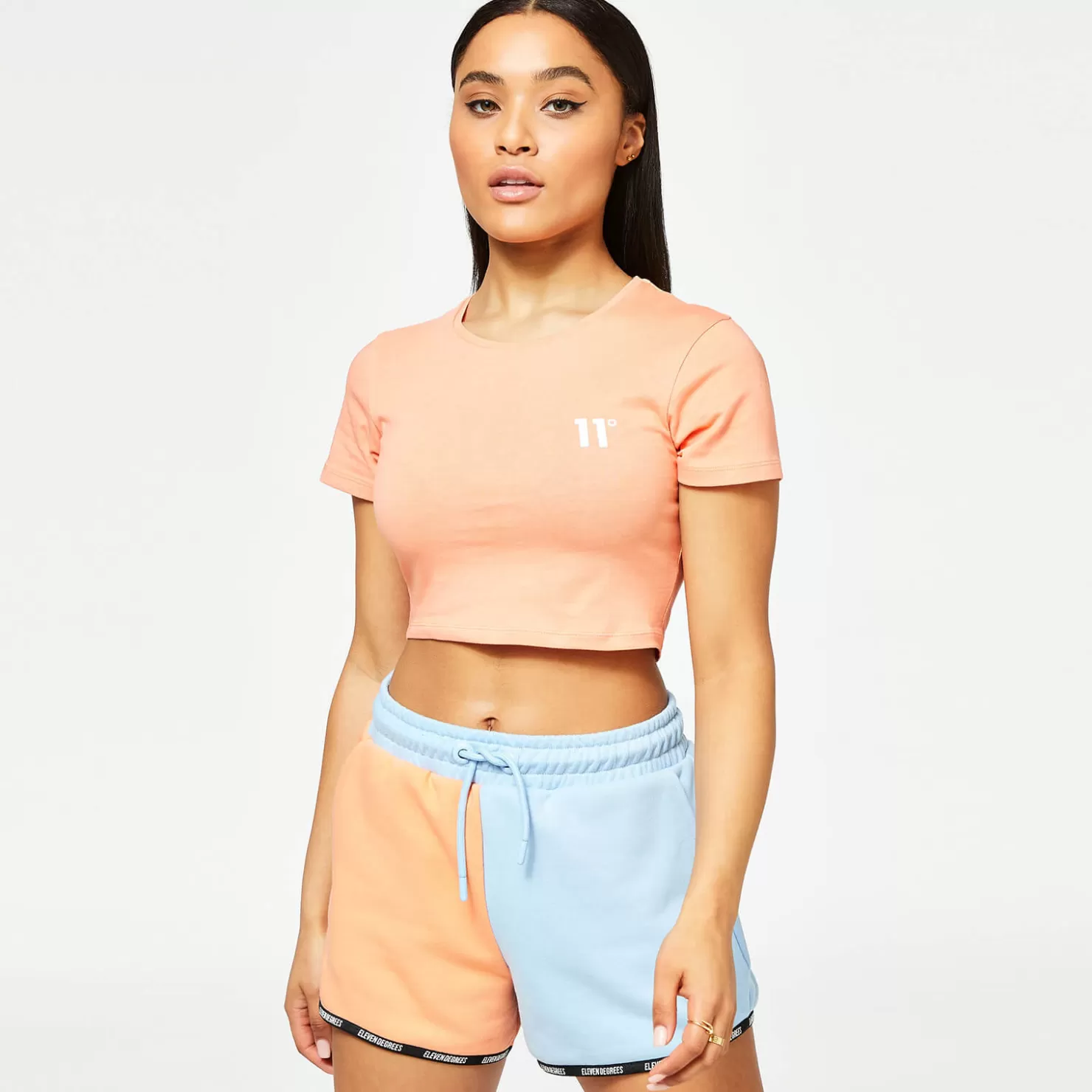 11 Degrees T-Shirts< Womens Core Cropped Slim Fit Short Sleeve T-Shirt – Coral