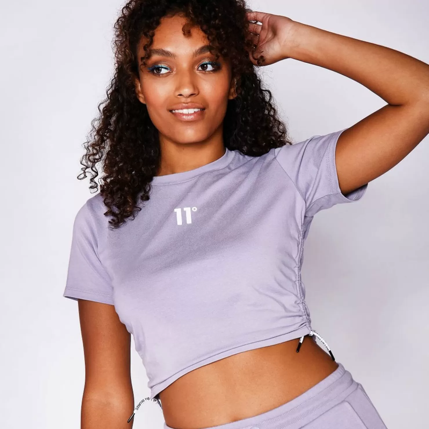 11 Degrees T-Shirts< Womens Cropped Ruched Slim Fit T-Shirt – Lavender Grey