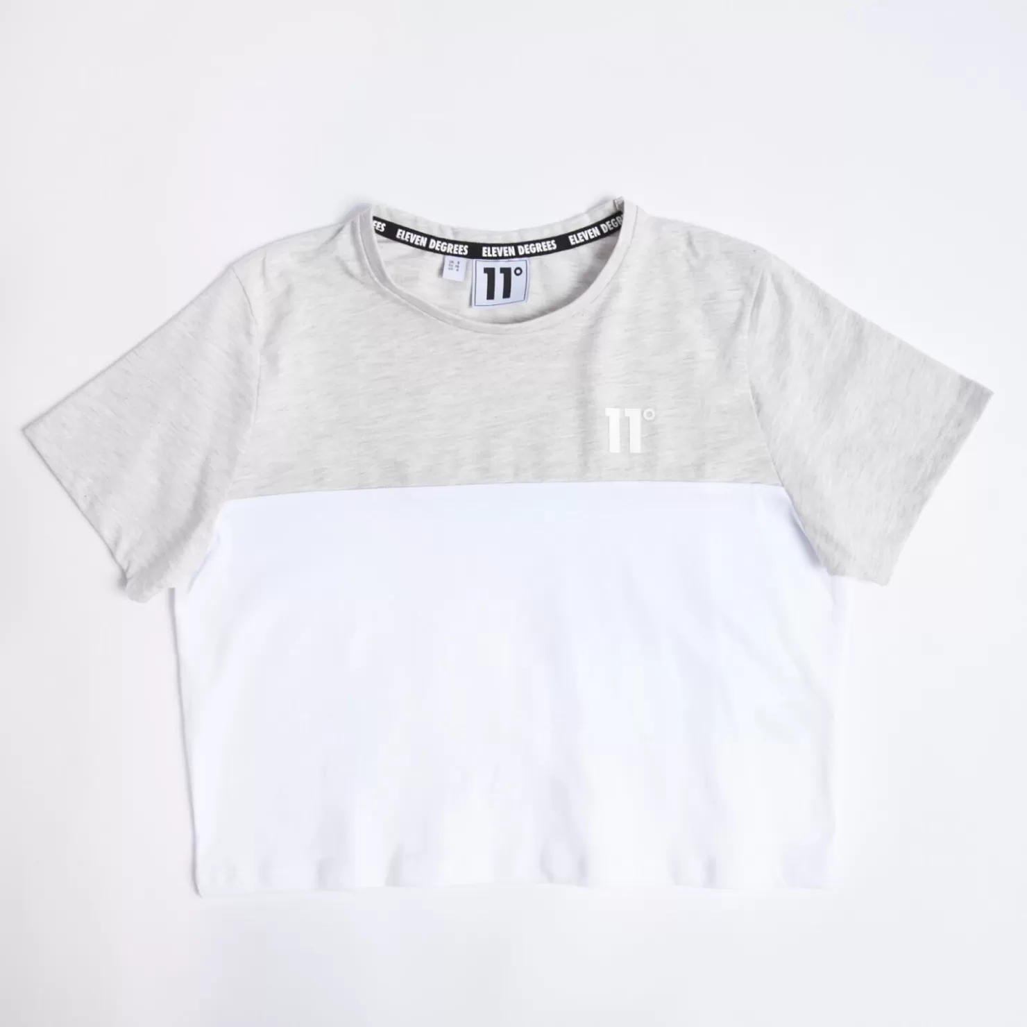 11 Degrees T-Shirts< Womens Cut And Sew Cropped T-Shirt – Grey Marl / White