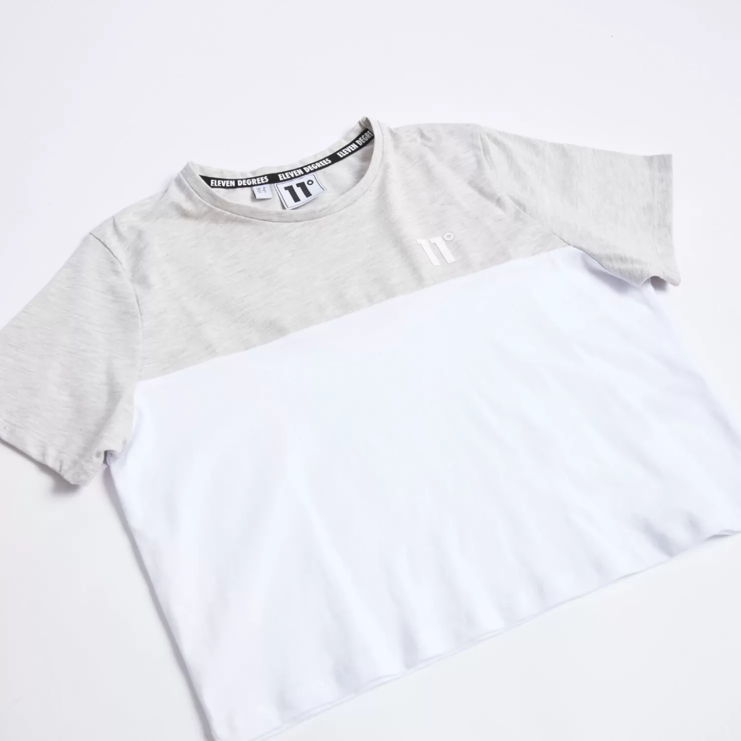 11 Degrees T-Shirts< Womens Cut And Sew Cropped T-Shirt – Grey Marl / White