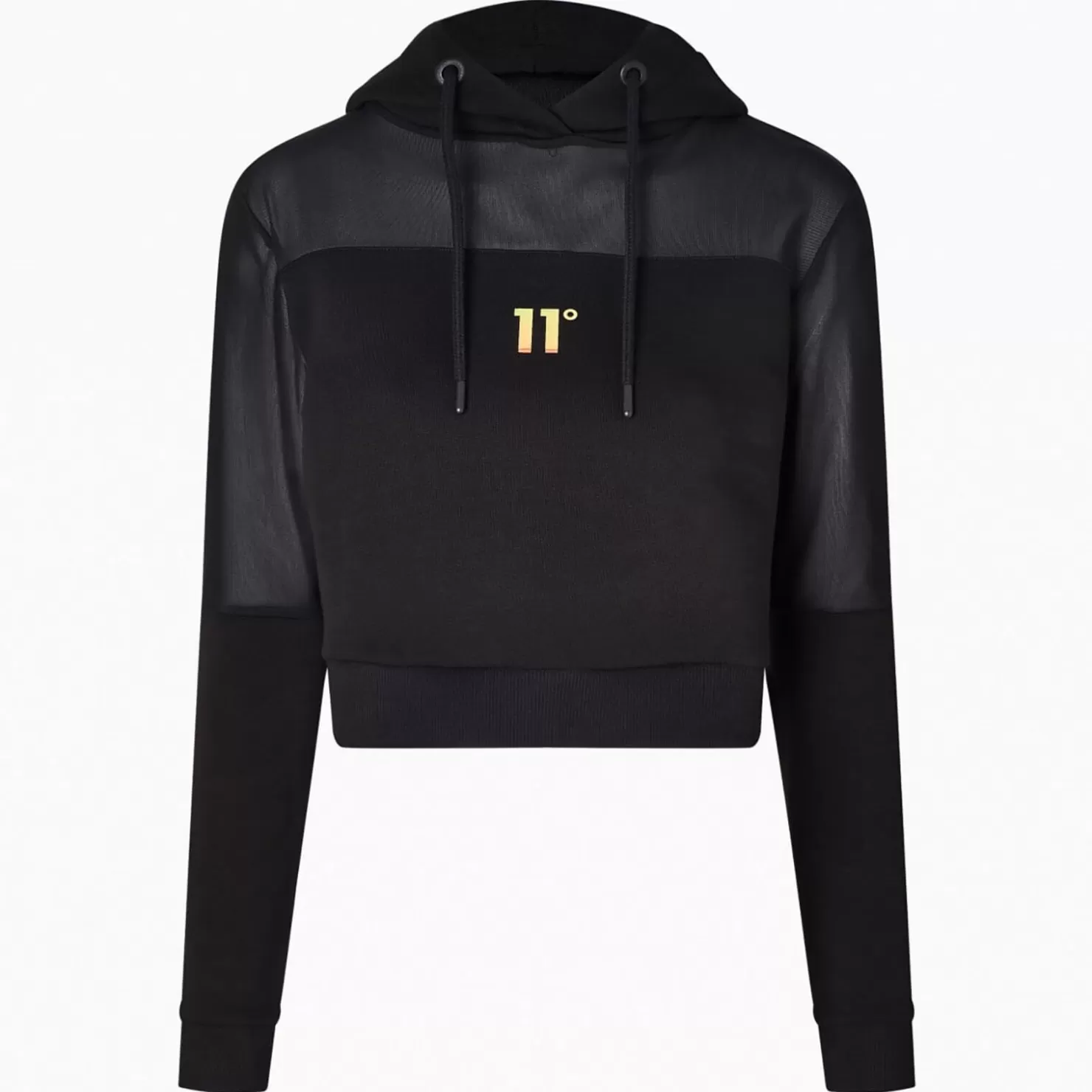 11 Degrees Hoodies< Womens Opal Cropped Mesh Insert Hoodie – Black