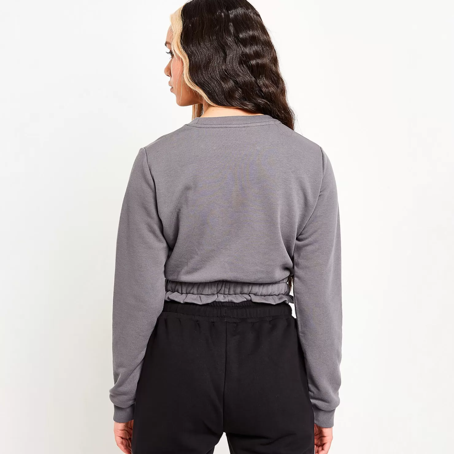 11 Degrees Sweatshirts< Womens Paperbag Waist Cropped Sweatshirt – Shadow Grey