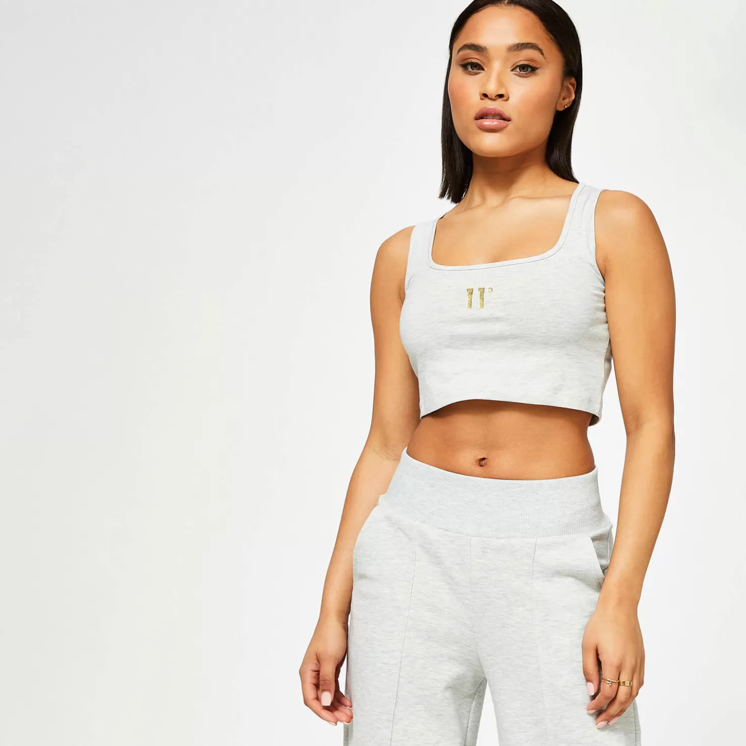 11 Degrees Bras & Tops< Womens Square Neck Cropped Vest – Grey Marl