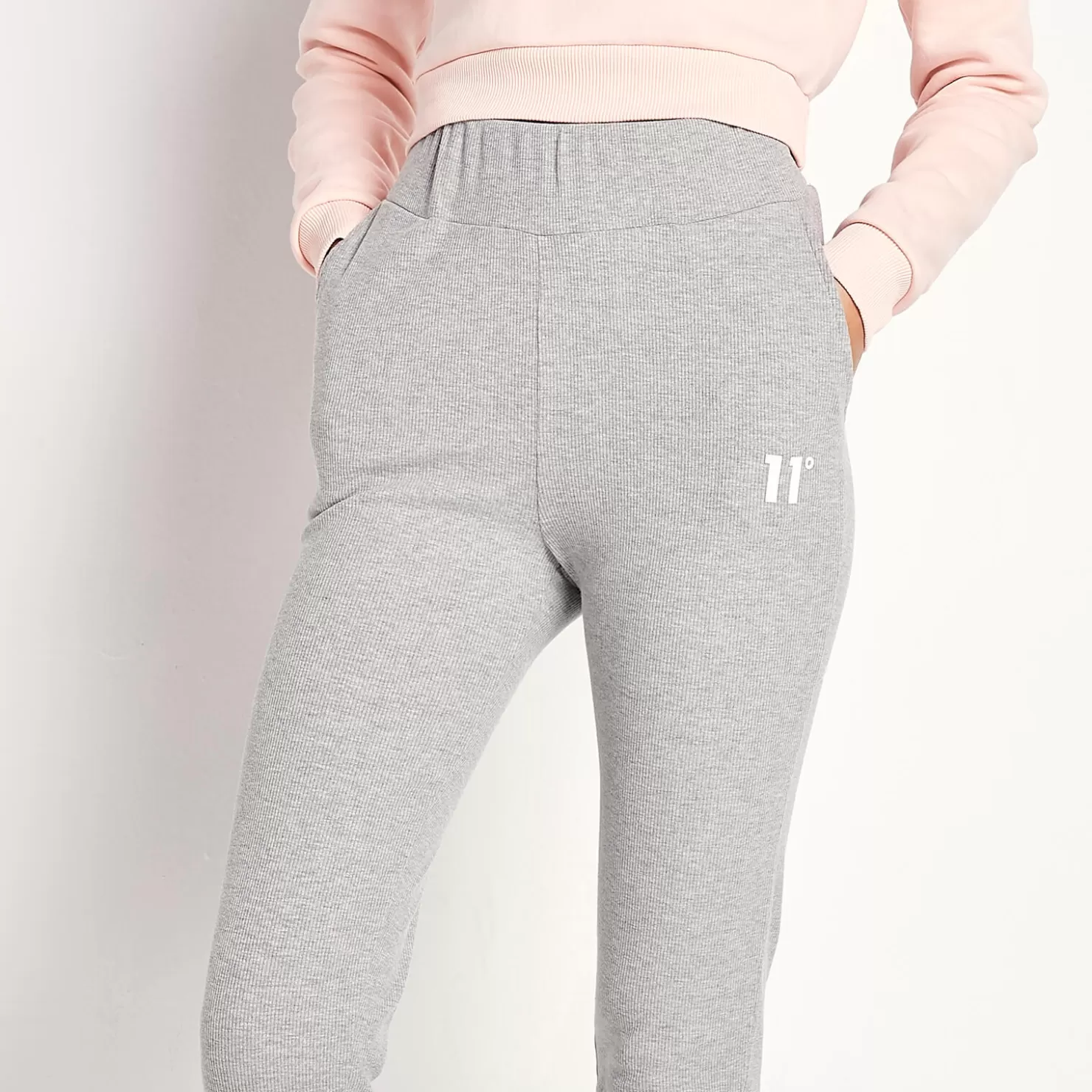 11 Degrees Joggers< Womens Sustainable Slim Fit Rib Lounge Joggers – Grey Marl