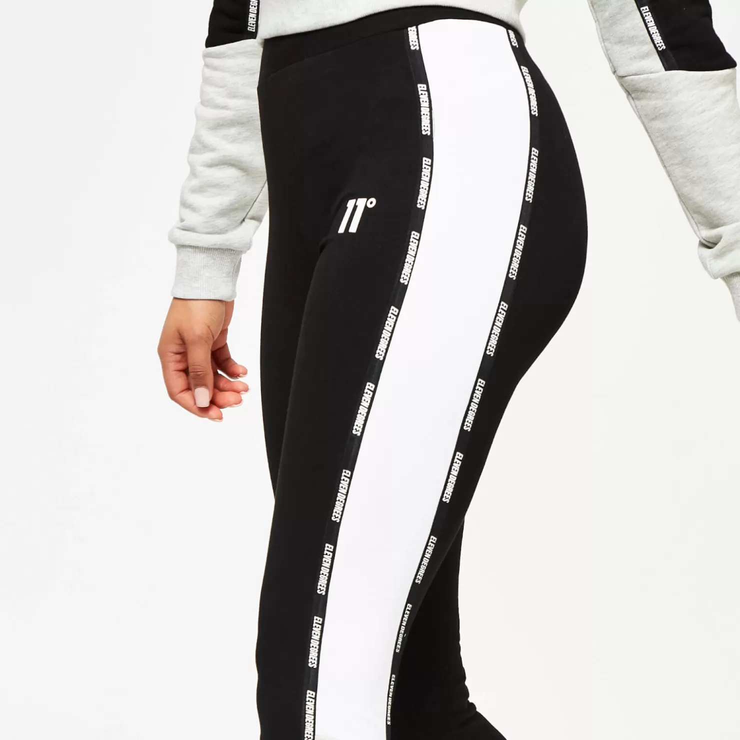 11 Degrees Leggings< Womens Taped Cut And Sew Leggings – Black / Grey Marl / White