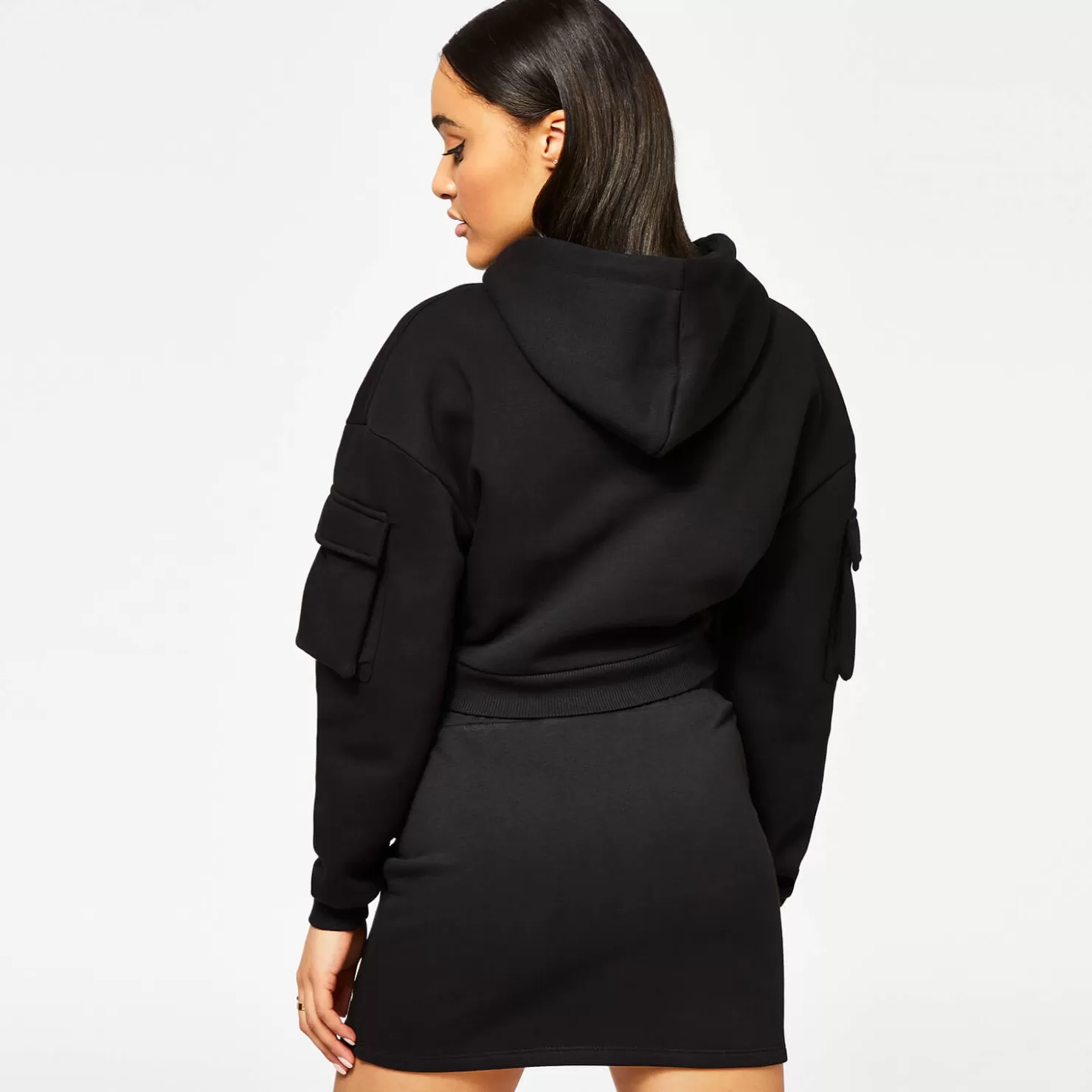 11 Degrees Hoodies< Women'S Utility Cropped Pullover Hoodie - Black