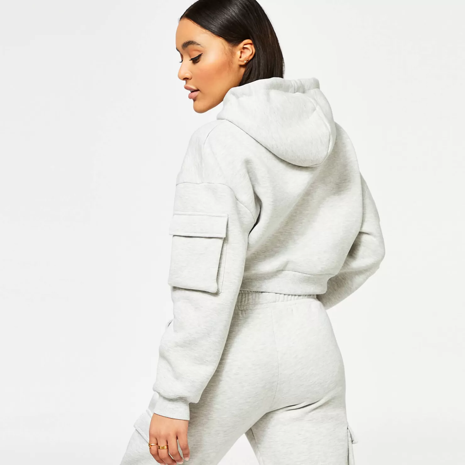 11 Degrees Hoodies< Womens Utility Cropped Pullover Hoodie – Grey Marl