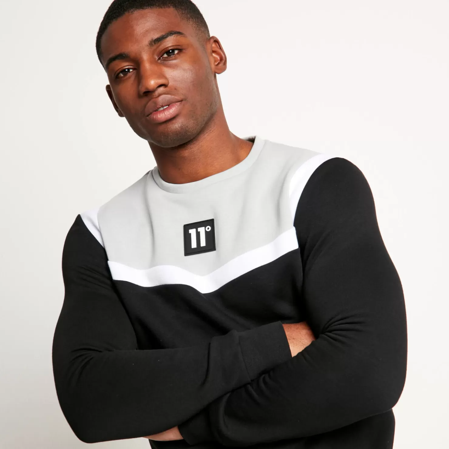 11 Degrees Sweatshirts<Cut And Sew Sweatshirt – Black/Titanium Grey/White