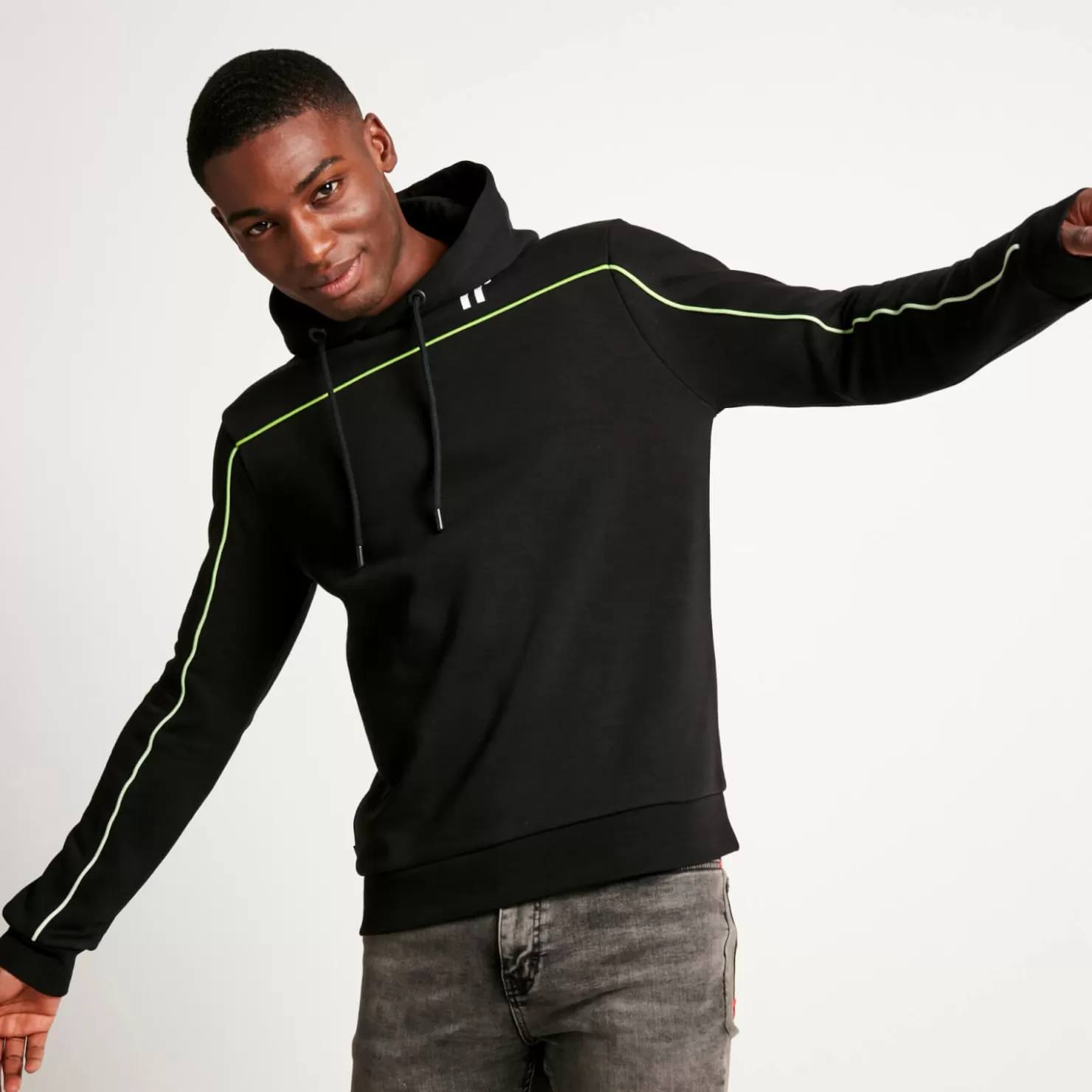 11 Degrees Hoodies<Gradient Piping Pullover Hoodie – Black