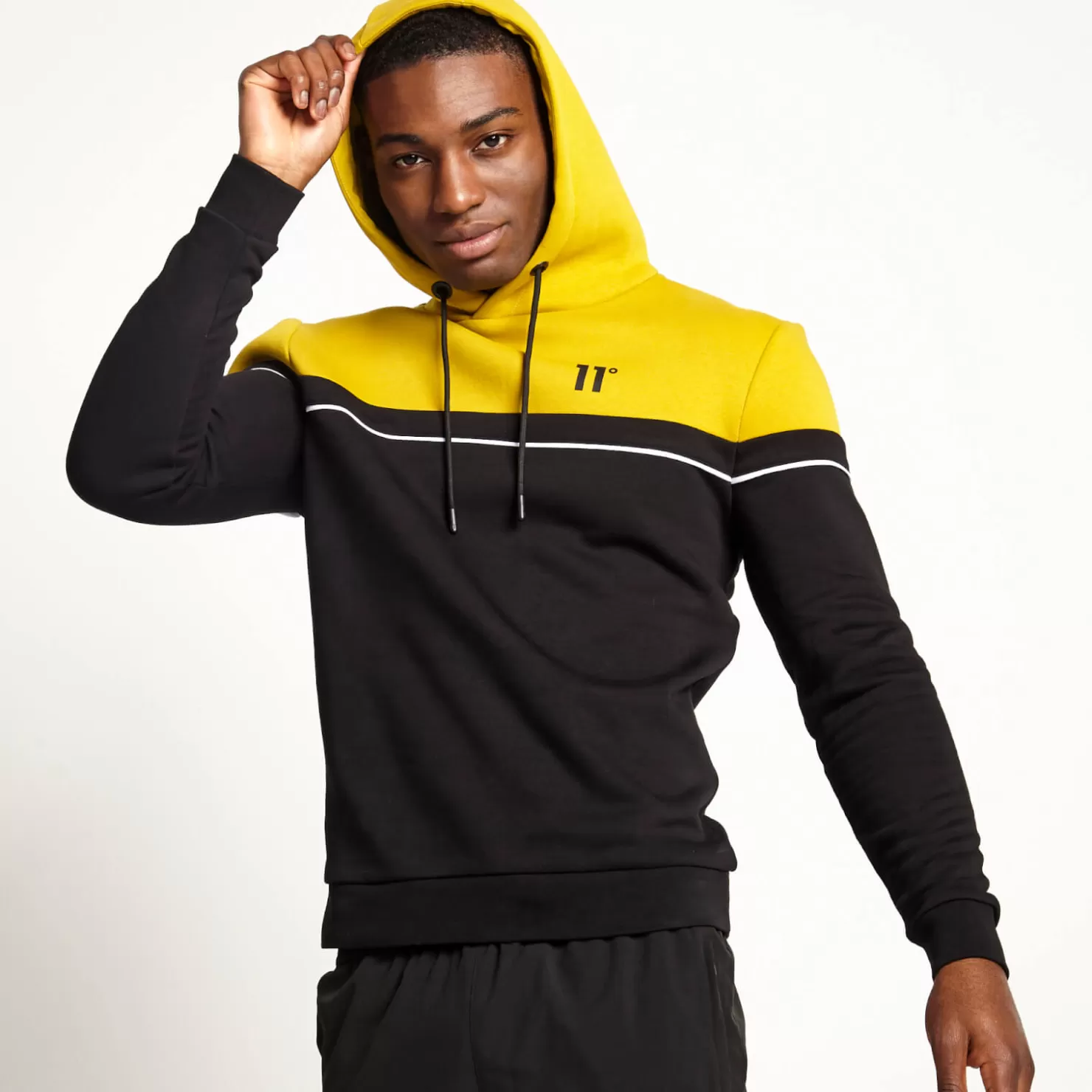 11 Degrees Hoodies<Piped Cut And Sew Pullover Hoodie – Black/Gold Palm