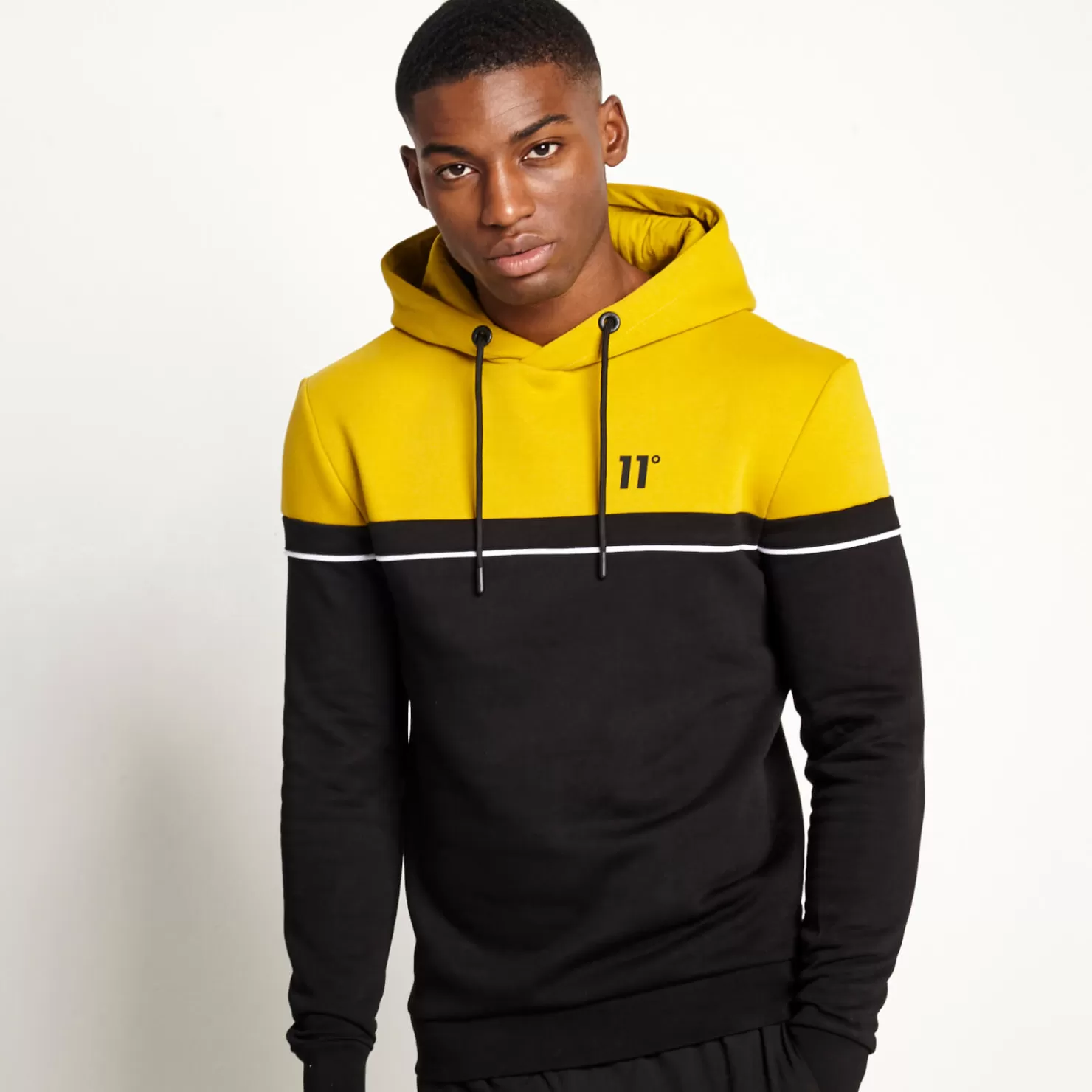 11 Degrees Hoodies<Piped Cut And Sew Pullover Hoodie – Black/Gold Palm