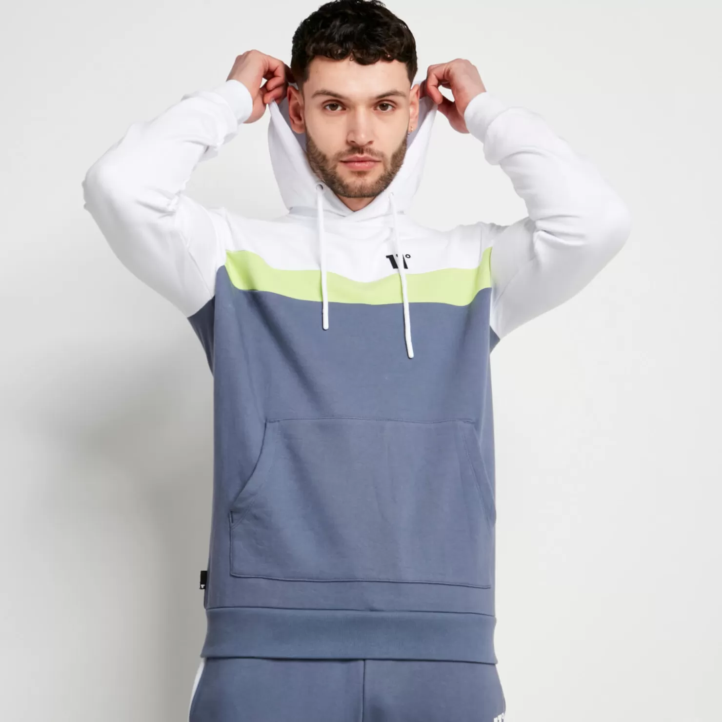 11 Degrees Hoodies<Play Hard Hoodie – Twister Grey / White / Sharp Green