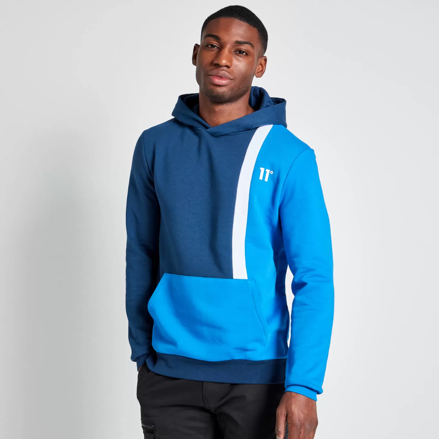 11 Degrees Hoodies<Tall Cut And Sew Colour Block Pullover Hoodie – Insignia/Skydiver Blue/White