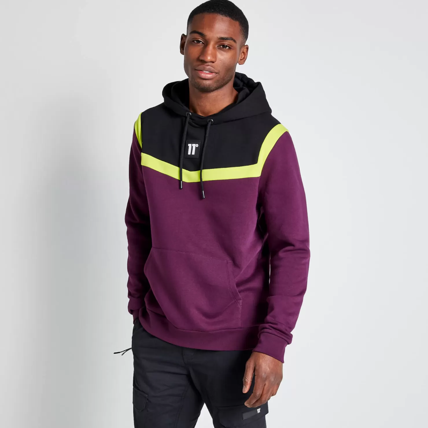 11 Degrees Hoodies<Tall Cut And Sew Pullover Hoodie – Plum Purple/Black/Limeade