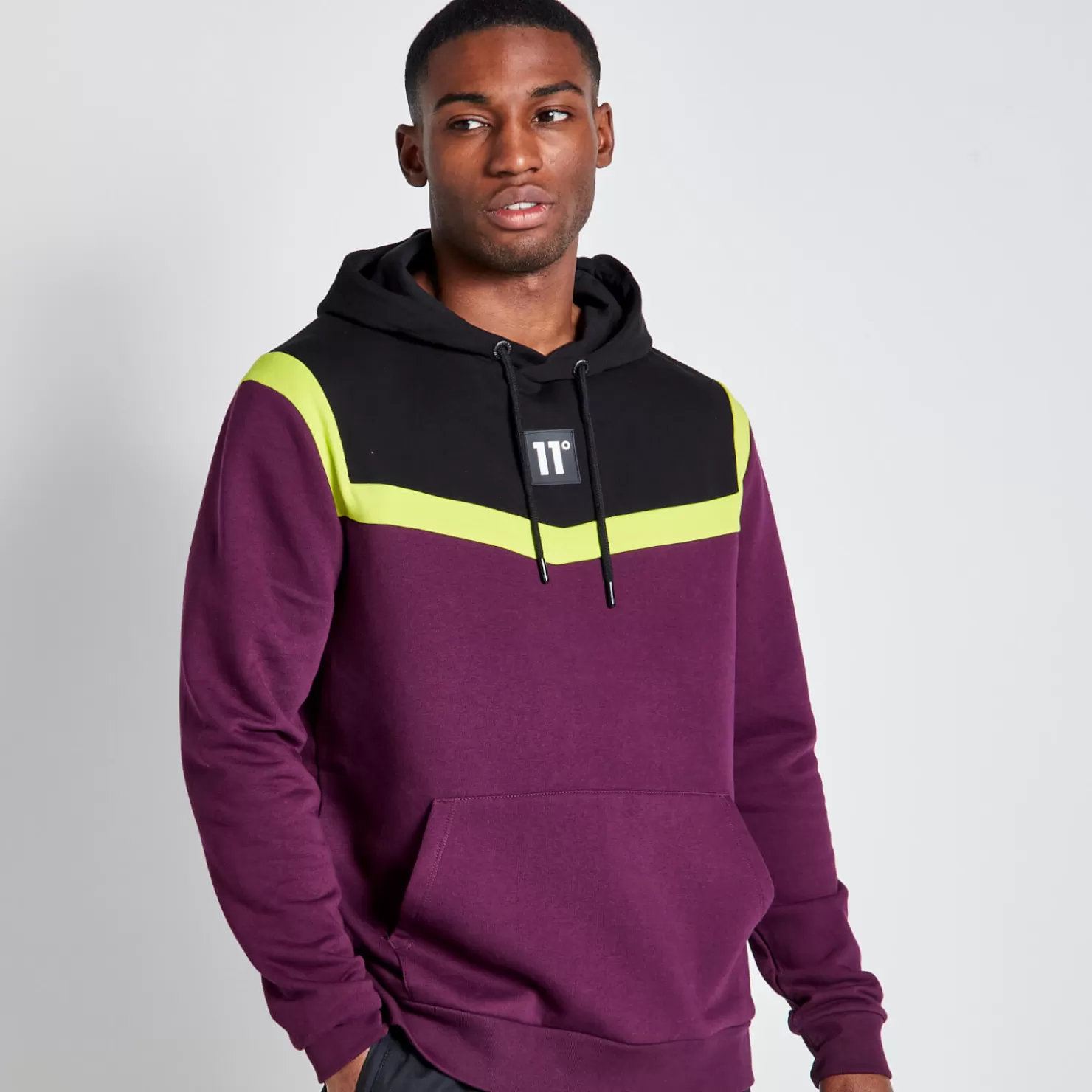 11 Degrees Hoodies<Tall Cut And Sew Pullover Hoodie – Plum Purple/Black/Limeade