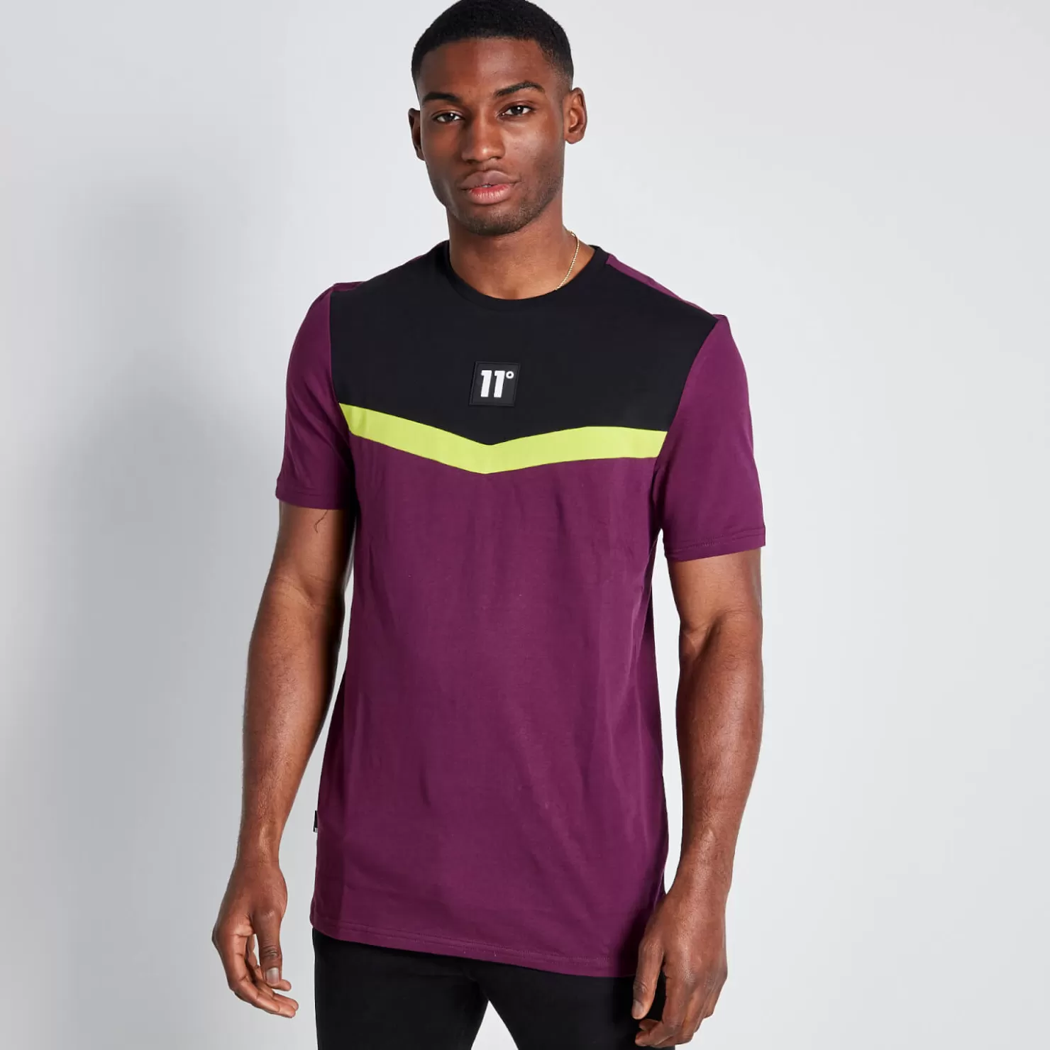 11 Degrees T-Shirts<Tall Cut And Sew Short Sleeve T-Shirt – Plum Purple/Black/Limeade