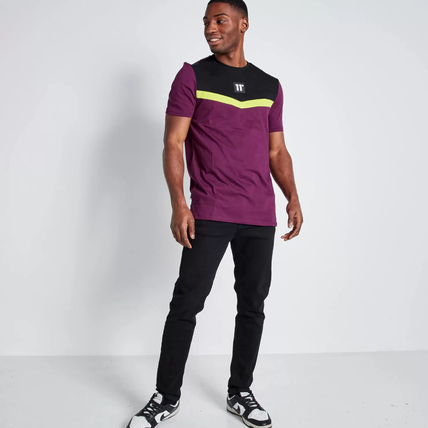 11 Degrees T-Shirts<Tall Cut And Sew Short Sleeve T-Shirt – Plum Purple/Black/Limeade